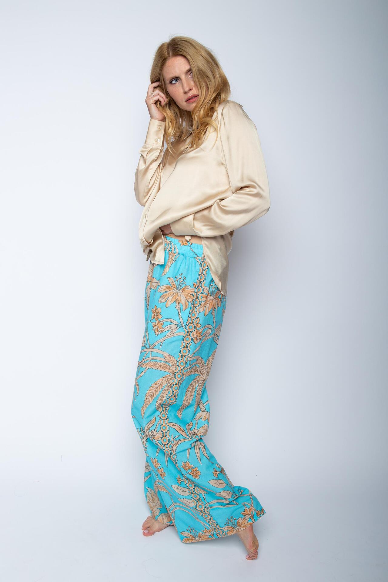 Baumwollhose mit Tropical Print