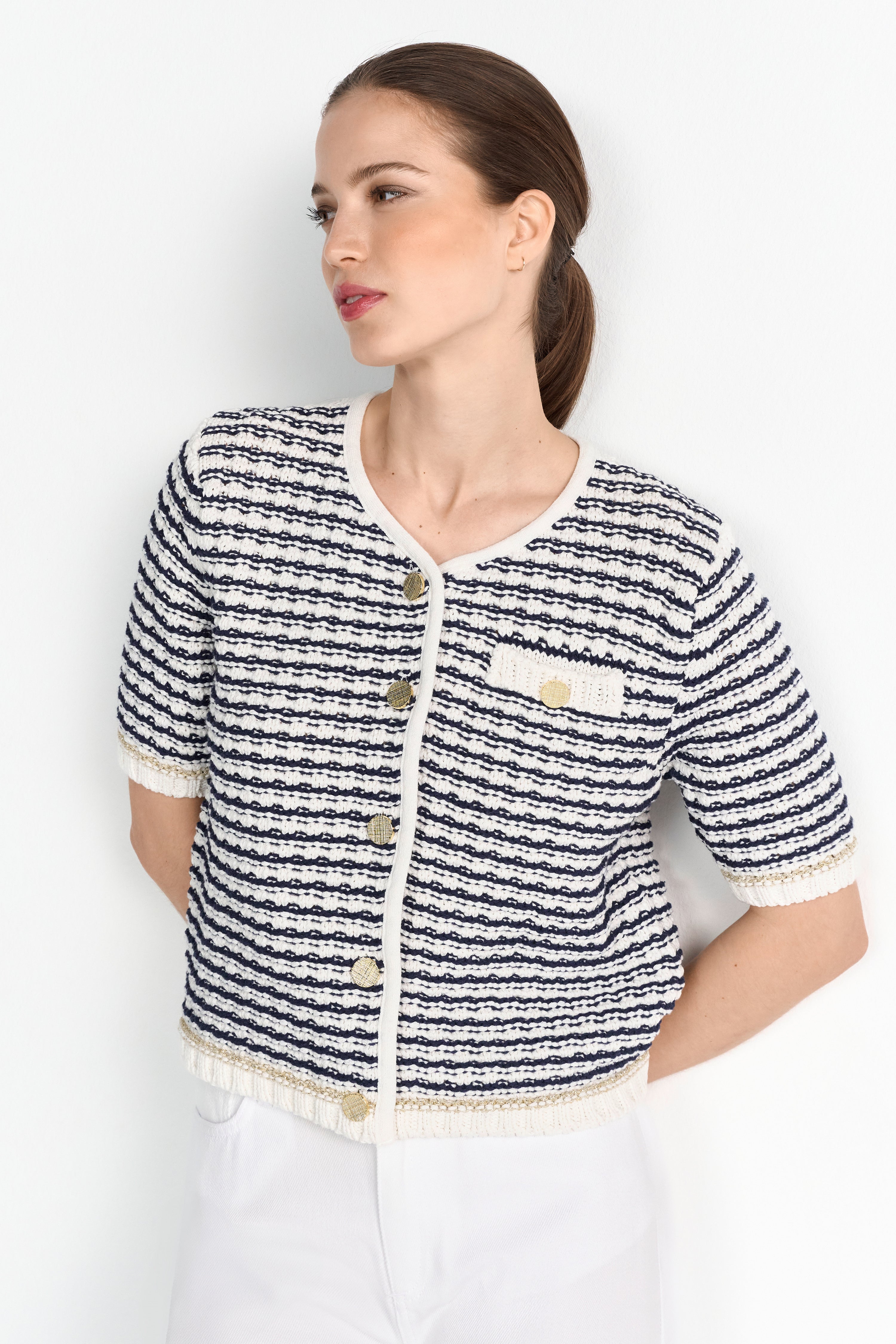 Bouclé-Cardigan mit Kurzarm