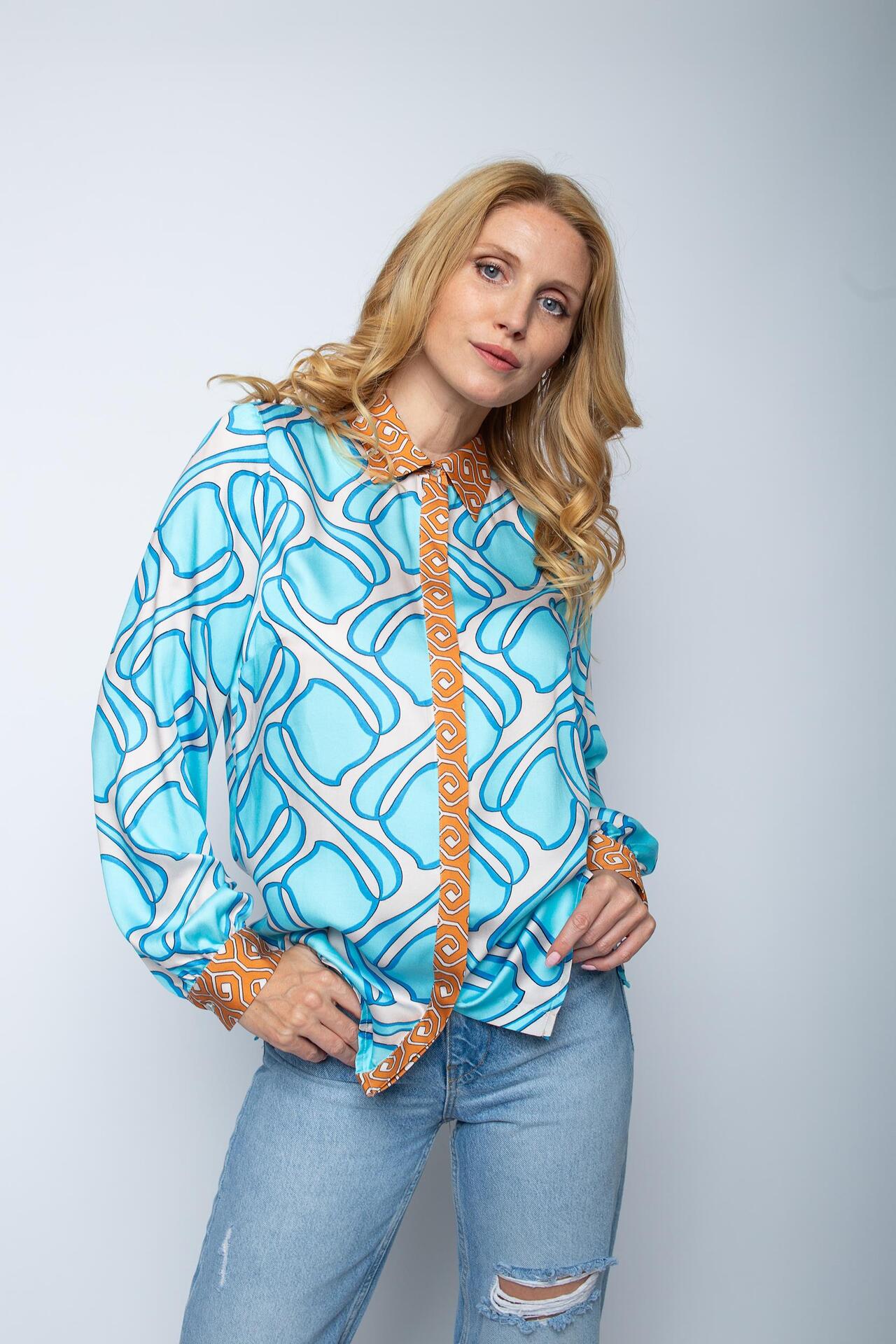 lässige Hemdbluse mit Retro-Bordüren-Print