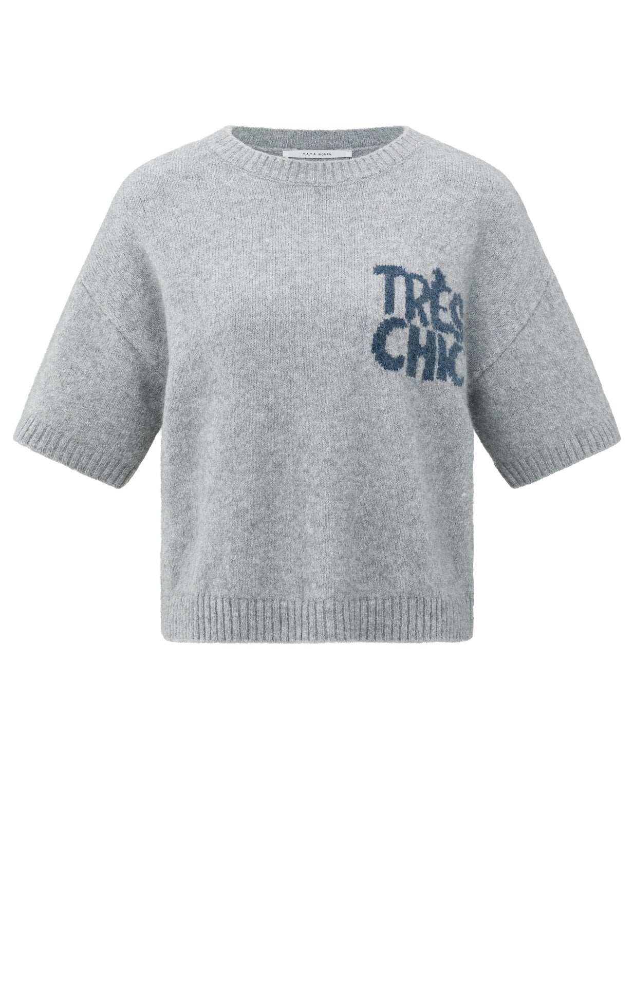 Kurzärmeliger Strickpullover mit Aufschrift