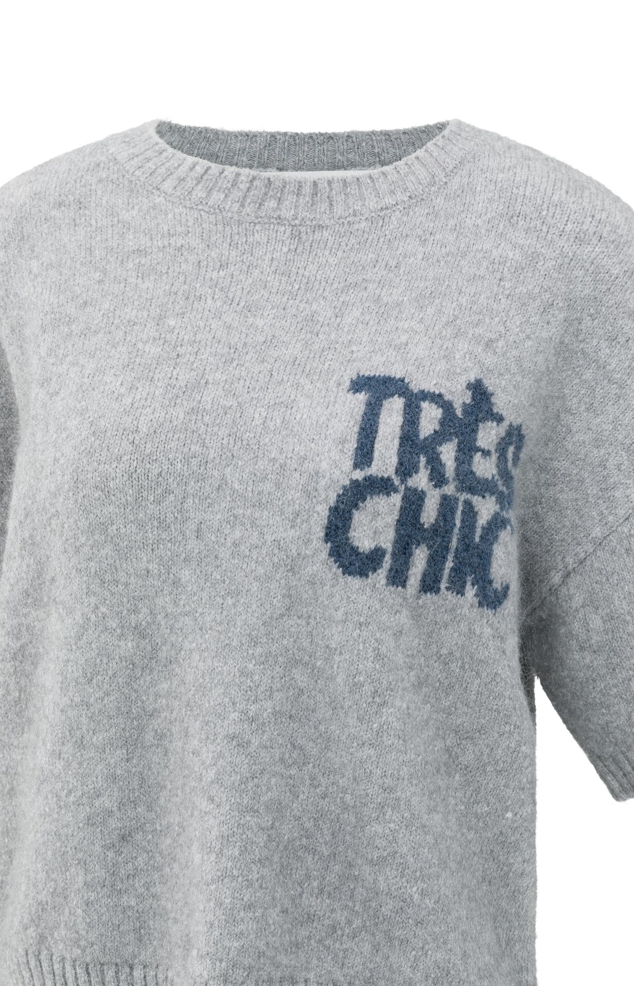 Kurzärmeliger Strickpullover mit Aufschrift