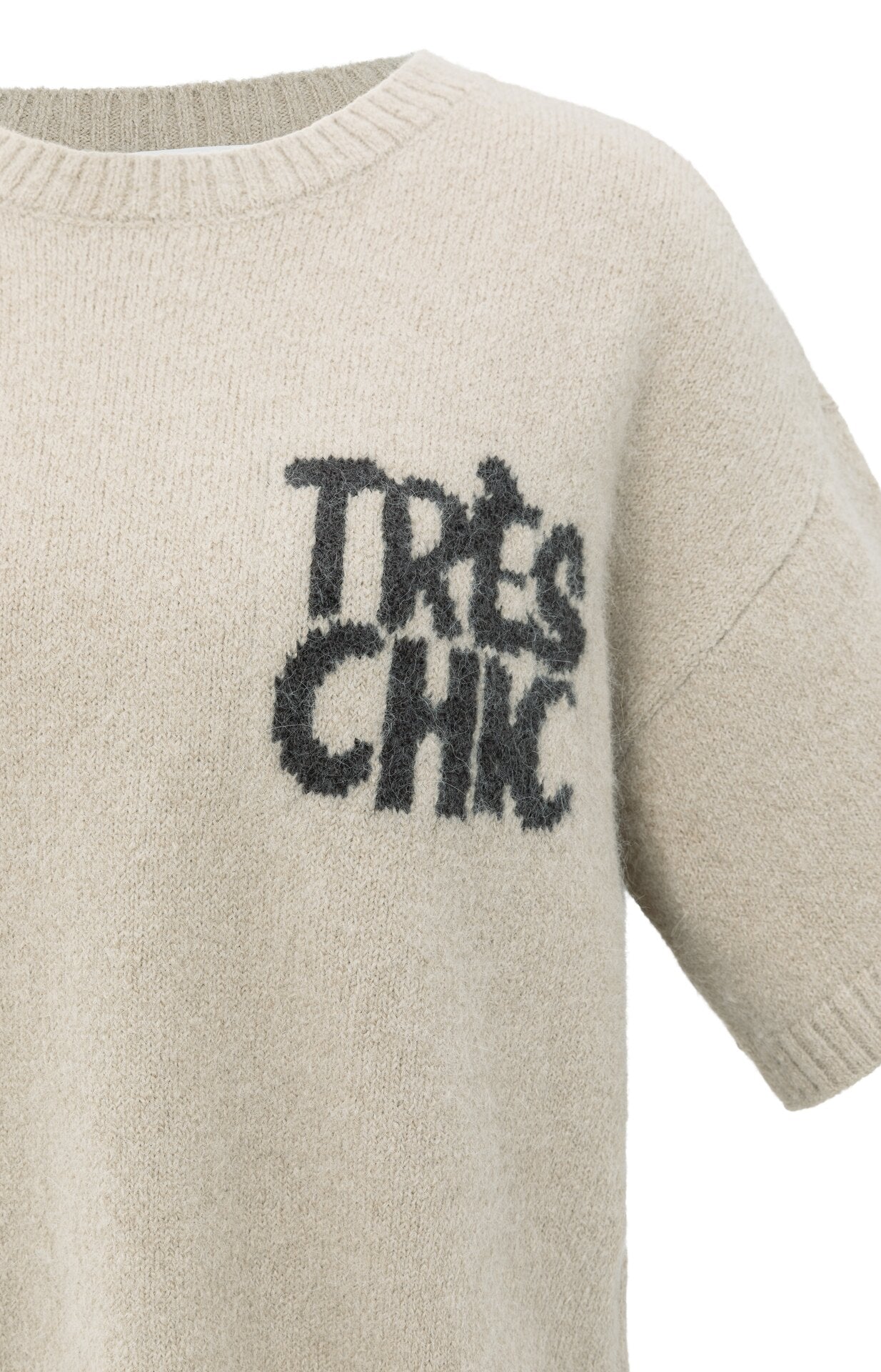 Kurzärmeliger Strickpullover mit Aufschrift