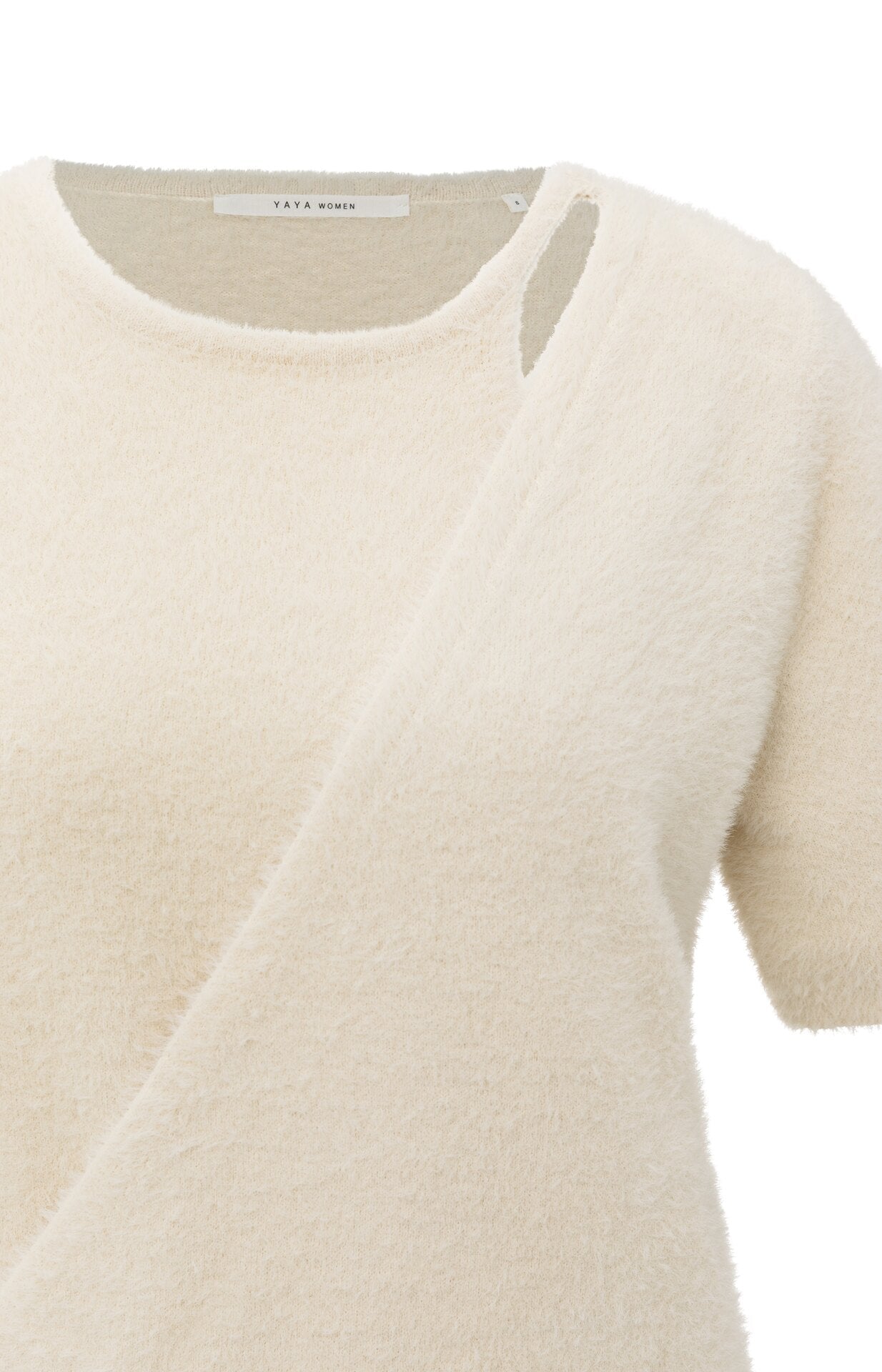 Flauschiger kurzärmeliger Pullover mit Detail in Wickeloptik