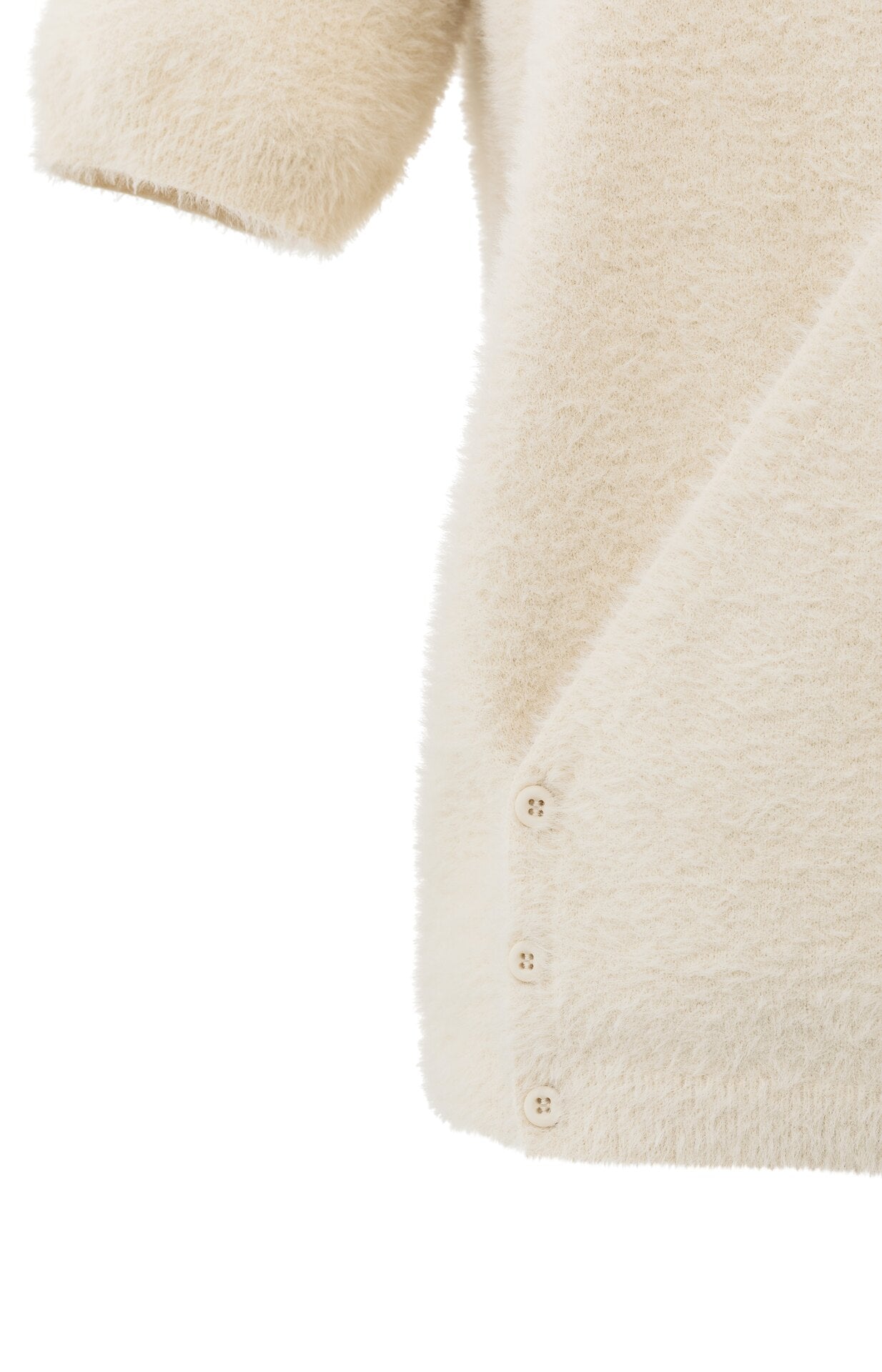 Flauschiger kurzärmeliger Pullover mit Detail in Wickeloptik