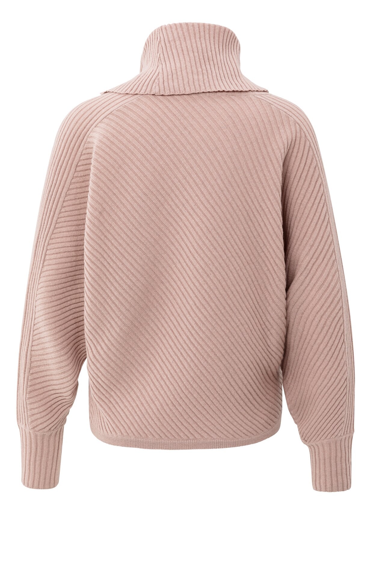 Gerippter Pullover mit Fledermausärmeln und hohem Kragen