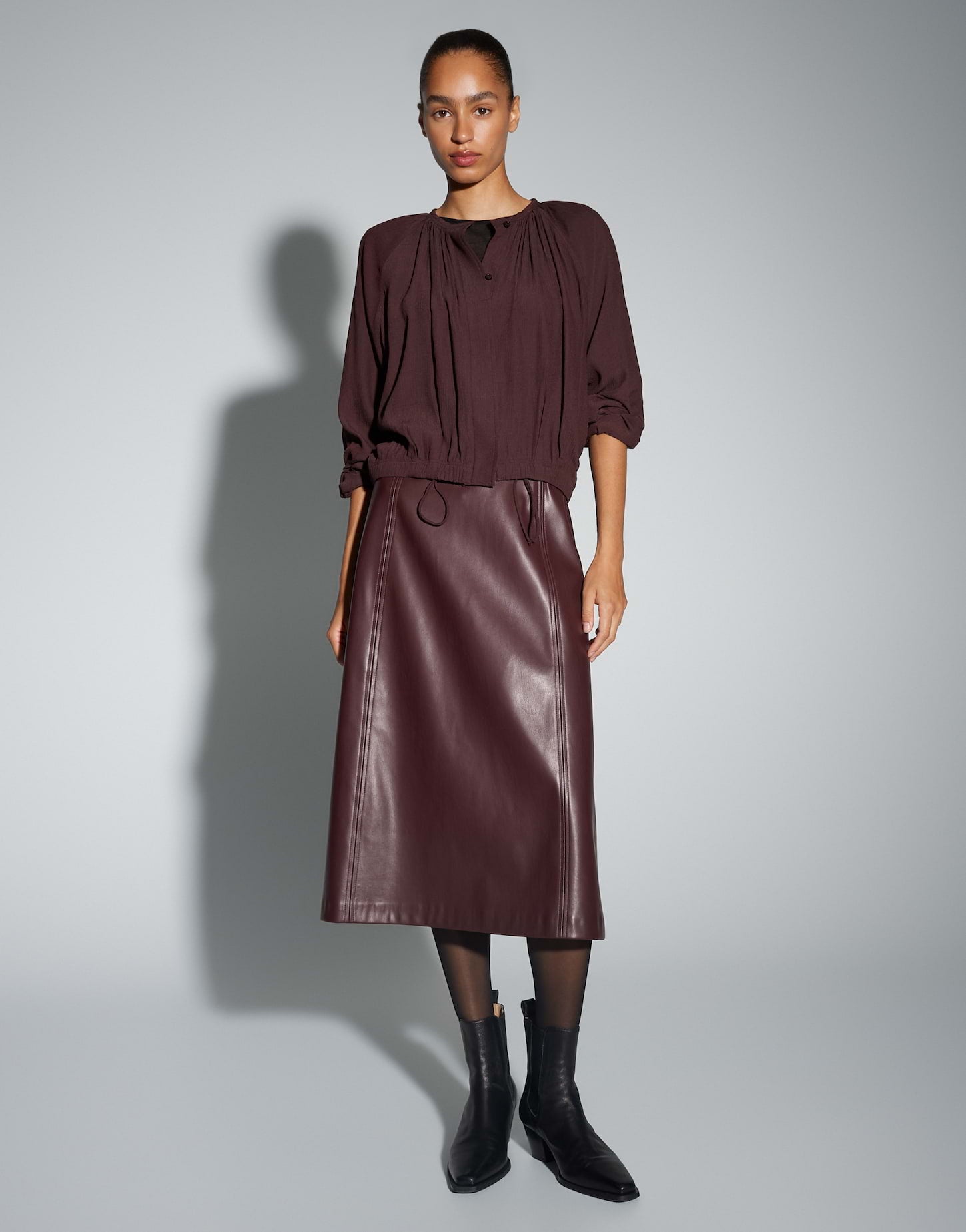 Luftige Crinkle-Bluse mit Ballonärmeln