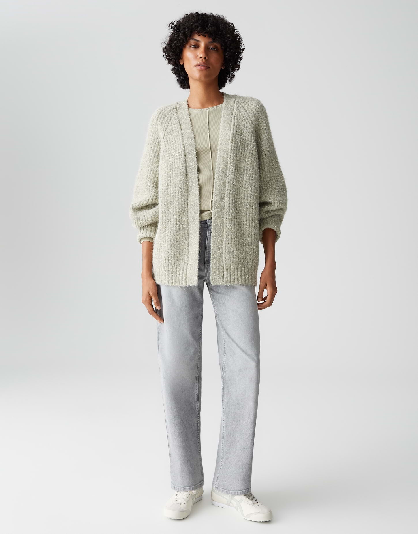 offener Cardigan mit haarigem Strick