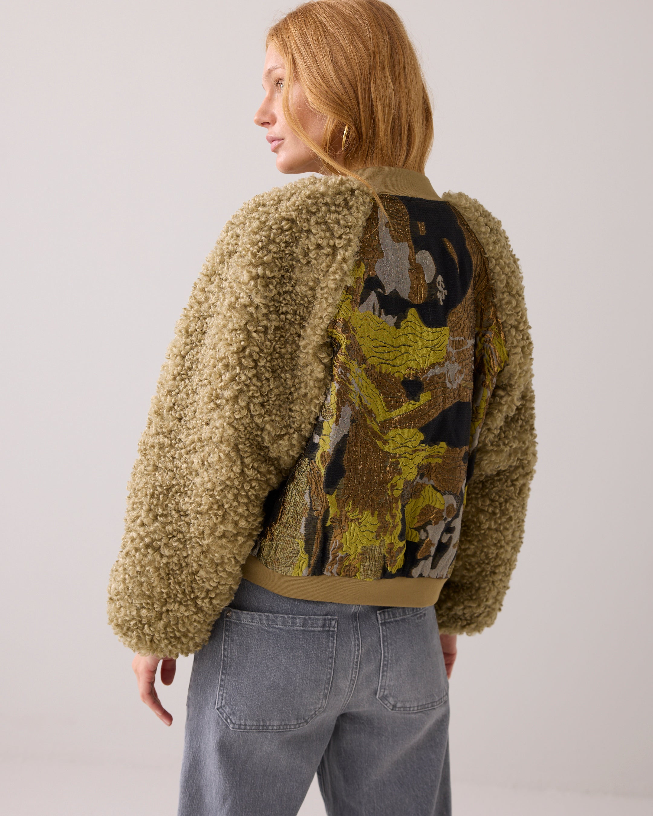 Bomberjacke im Jacquard-Teddy-Mix