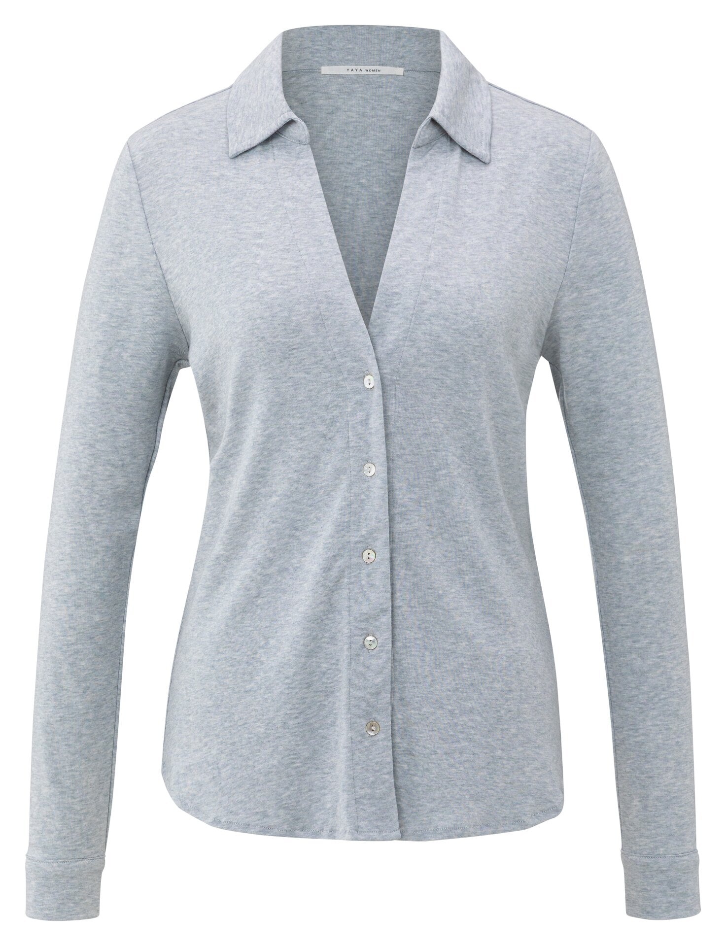 Jerseybluse aus Melangestoff mit V-Ausschnitt und Knöpfen