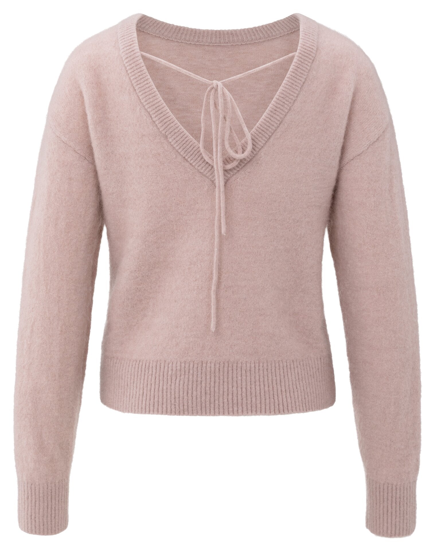 Weicher Pullover mit V-Ausschnitt hinten und Schleifendetail