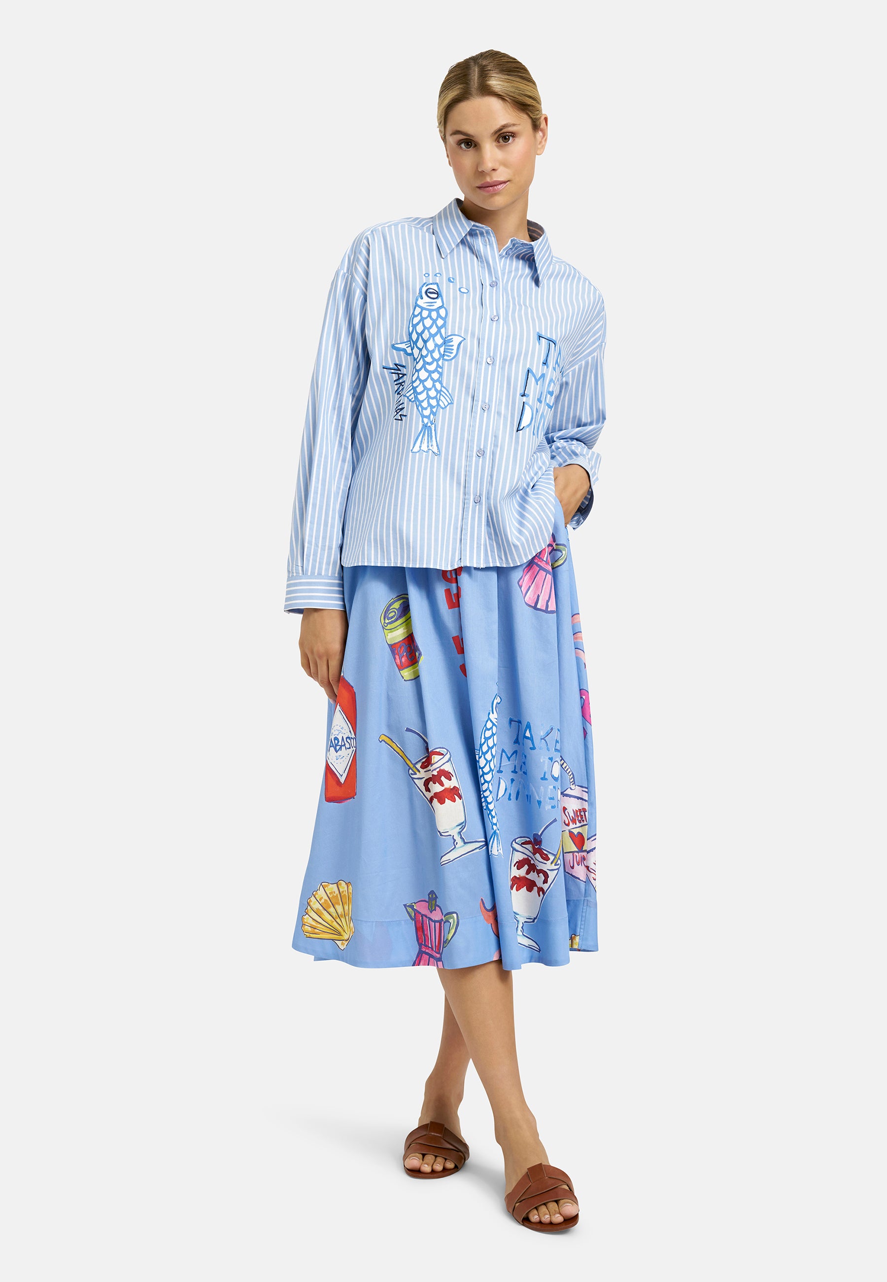 Stylische Hemdbluse mit Print „Take me to Dinner“