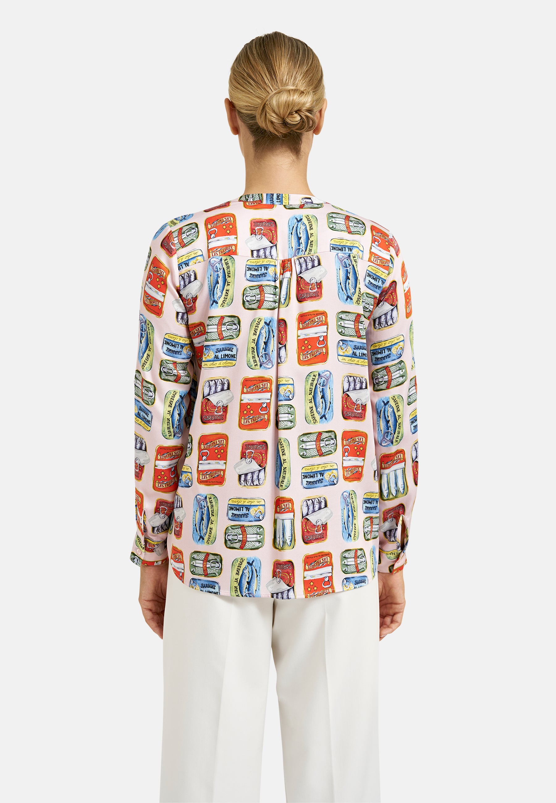 Mediterraner Pop-Art-Bluse „Sardine al Limone“