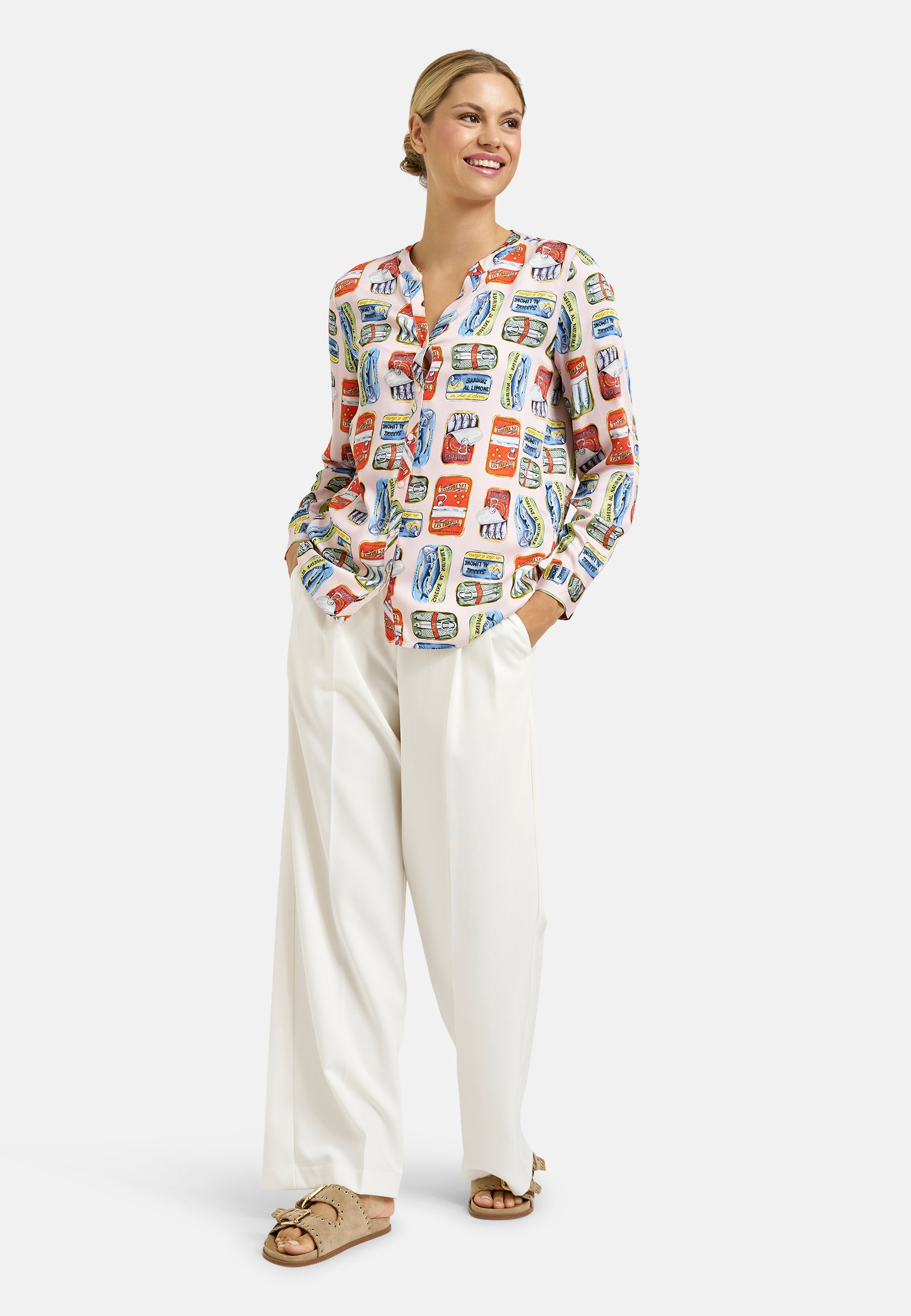 Mediterraner Pop-Art-Bluse „Sardine al Limone“