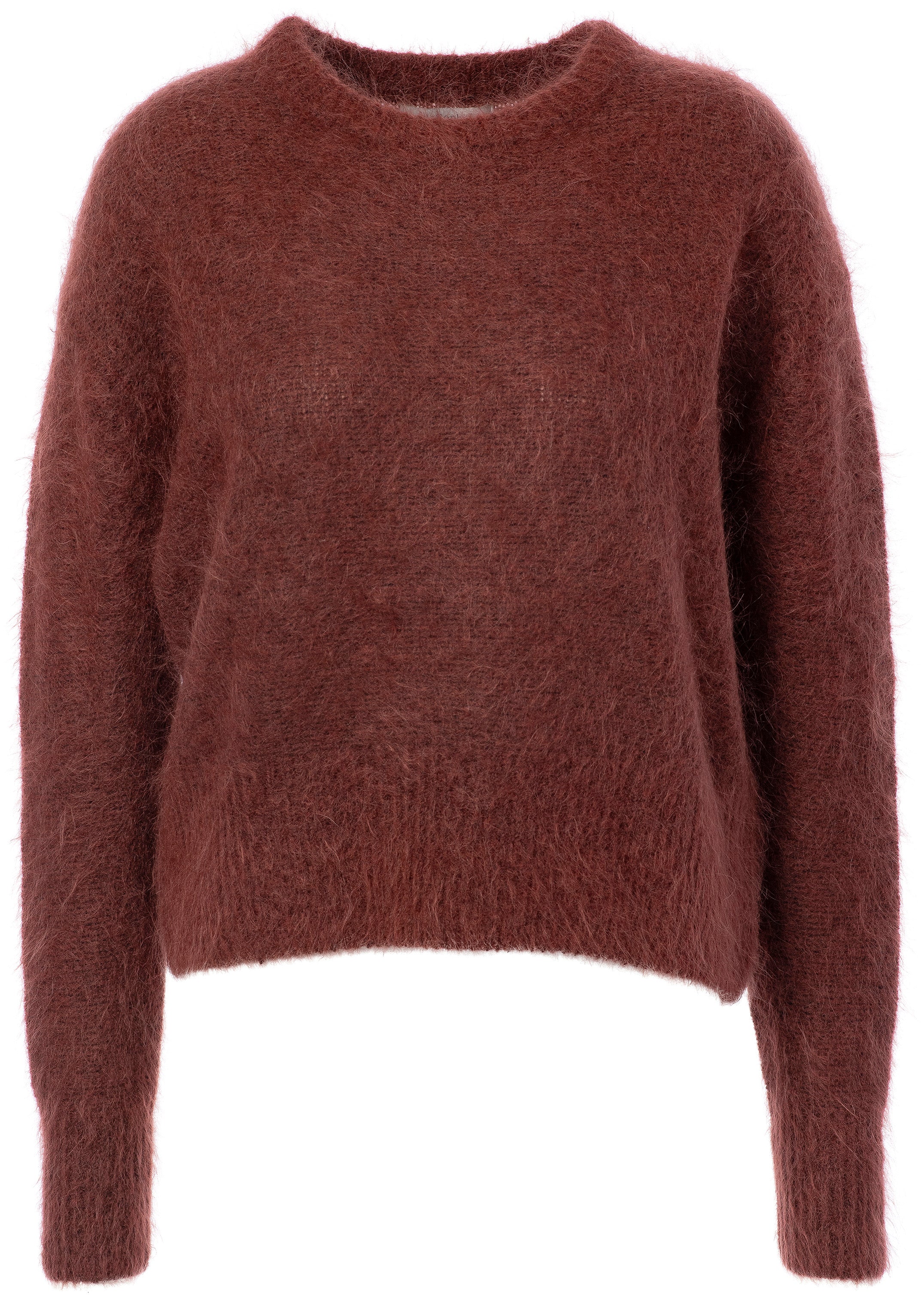 Herbstlicher Kuschel-Luxus: Flauschiger Mohair-Wollpullover in Rostrot