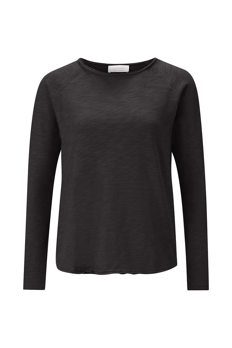 Lässiger Casual-Favorit – Das Slub-Jersey Longsleeve in tiefem Dunkelbraun
