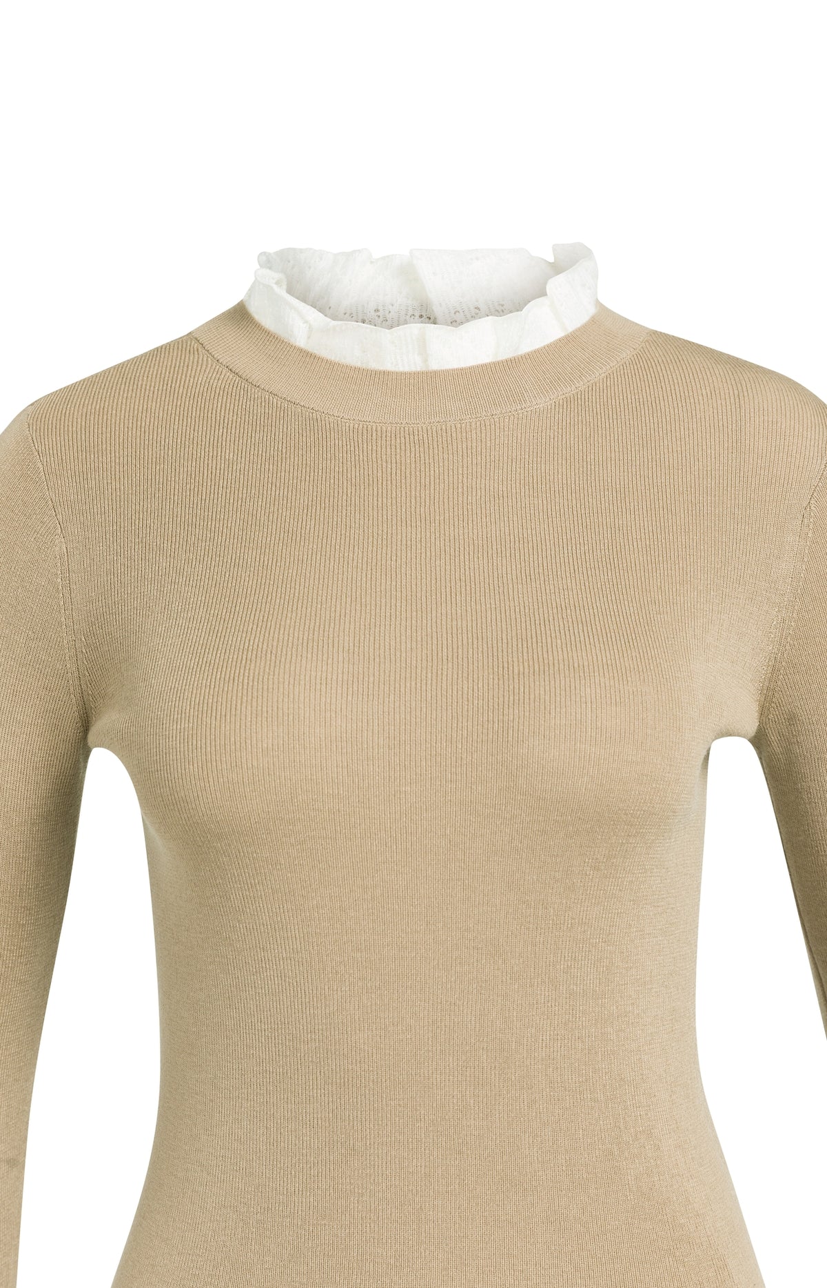 Das Strickoberteil mit Rüschendetails