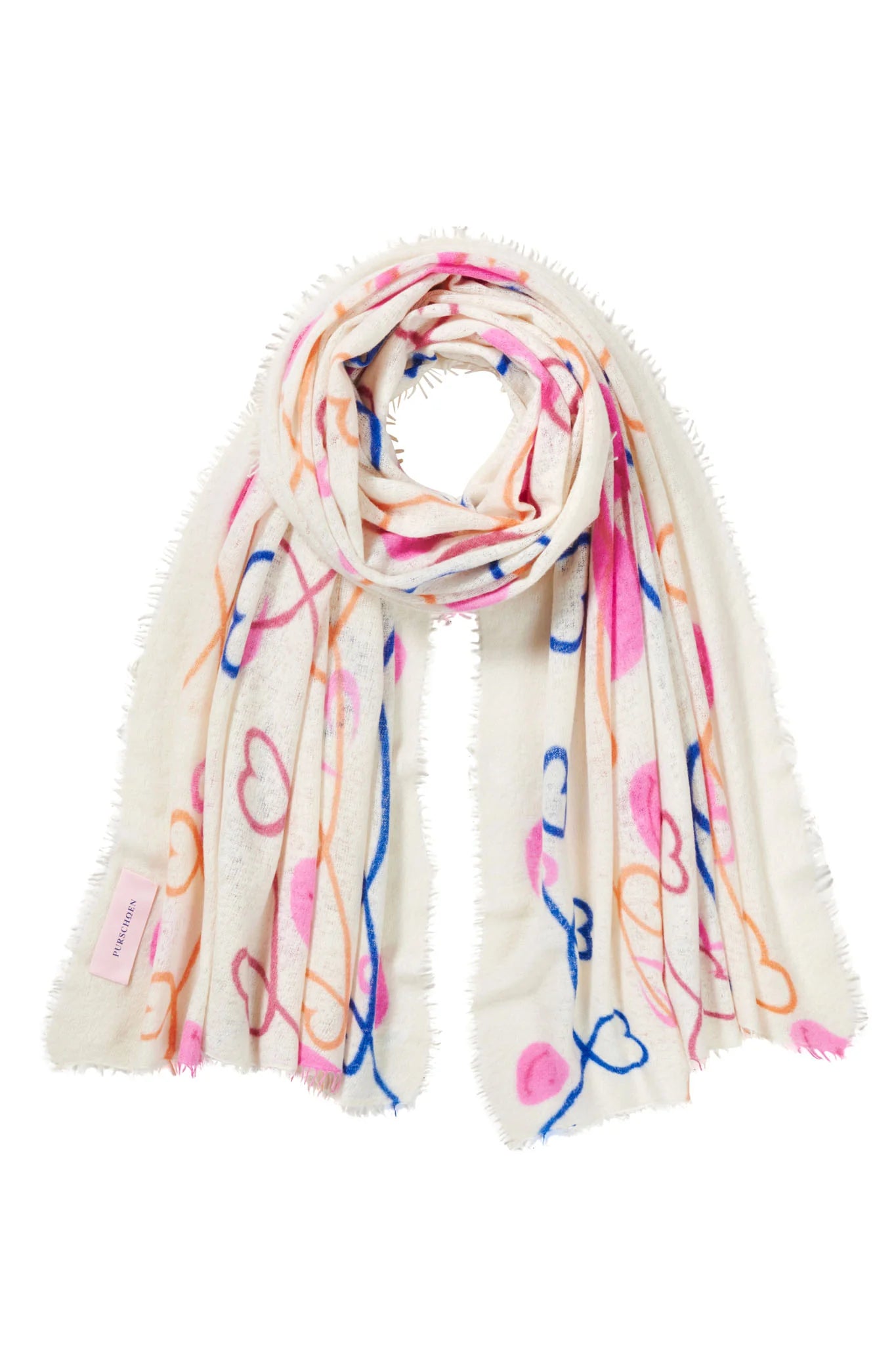 Cashmere Schal Herz and Smily Natural-Royal Blue
