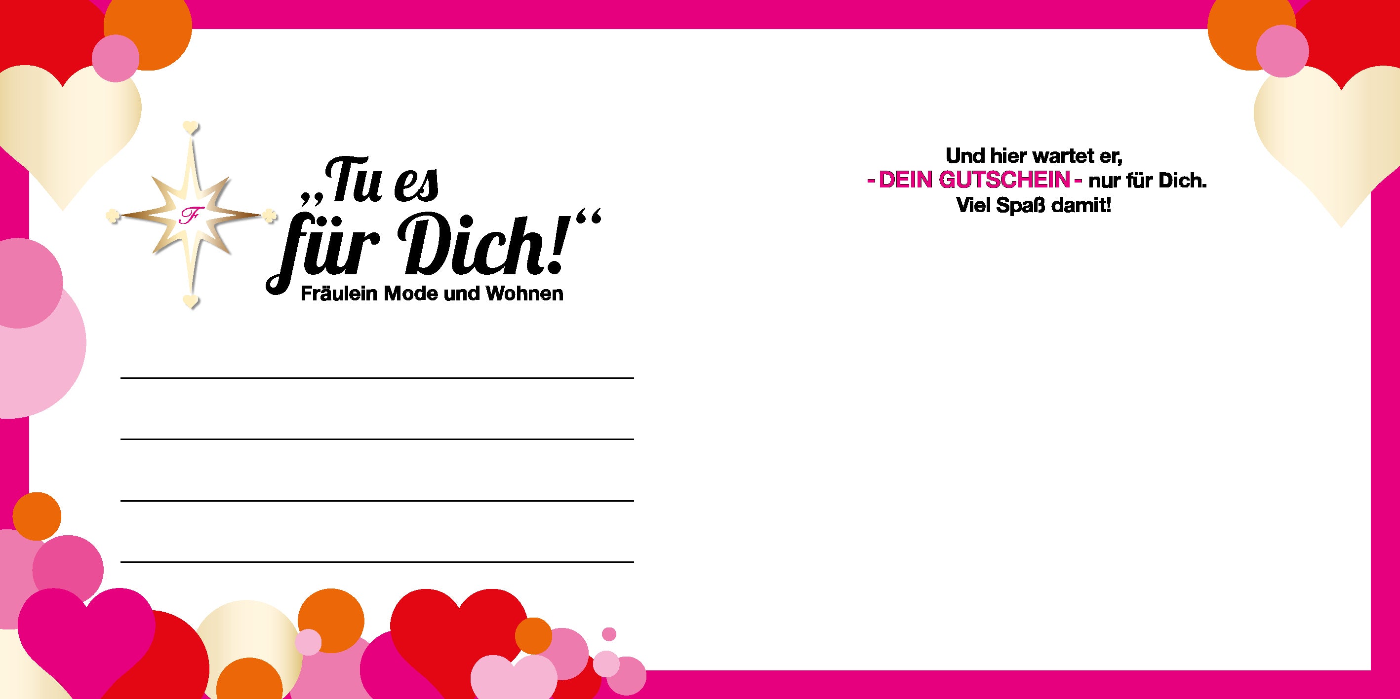 500,- Euro - Geschenkgutschein FRÄULEIN Mode und Wohnen