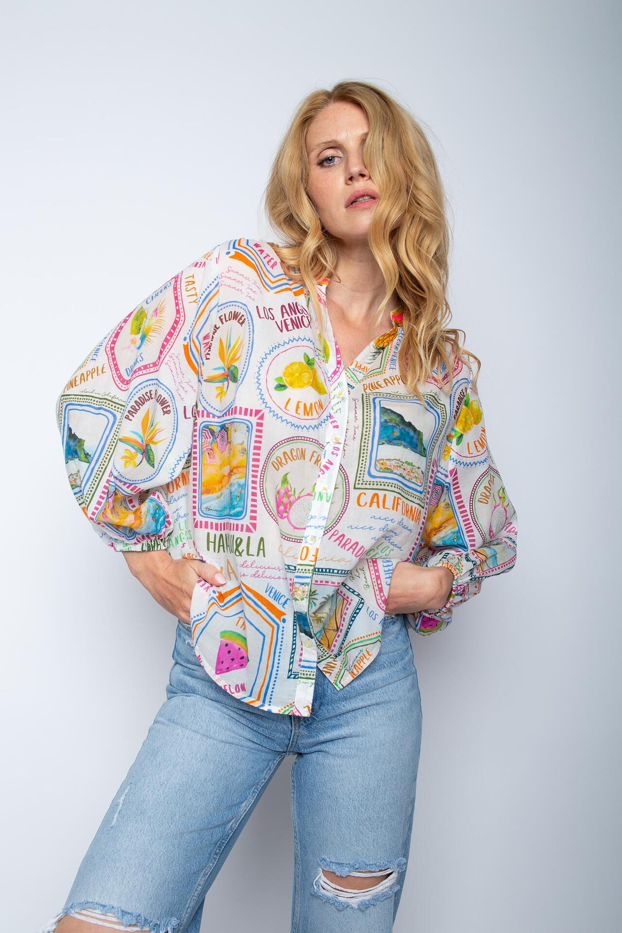 Shirtbluse mit multicoloriertem Print