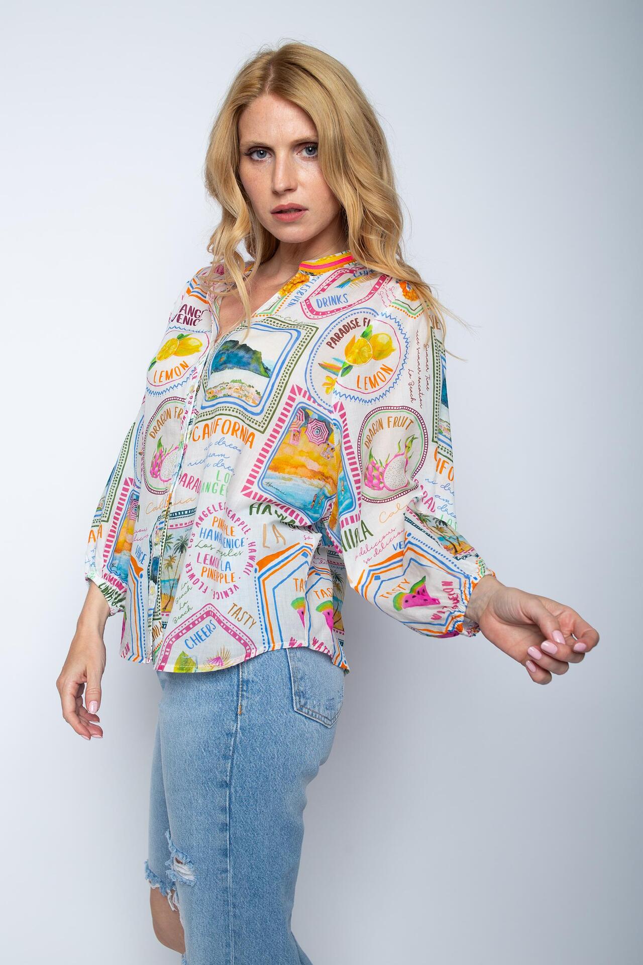 Shirtbluse mit multicoloriertem Print