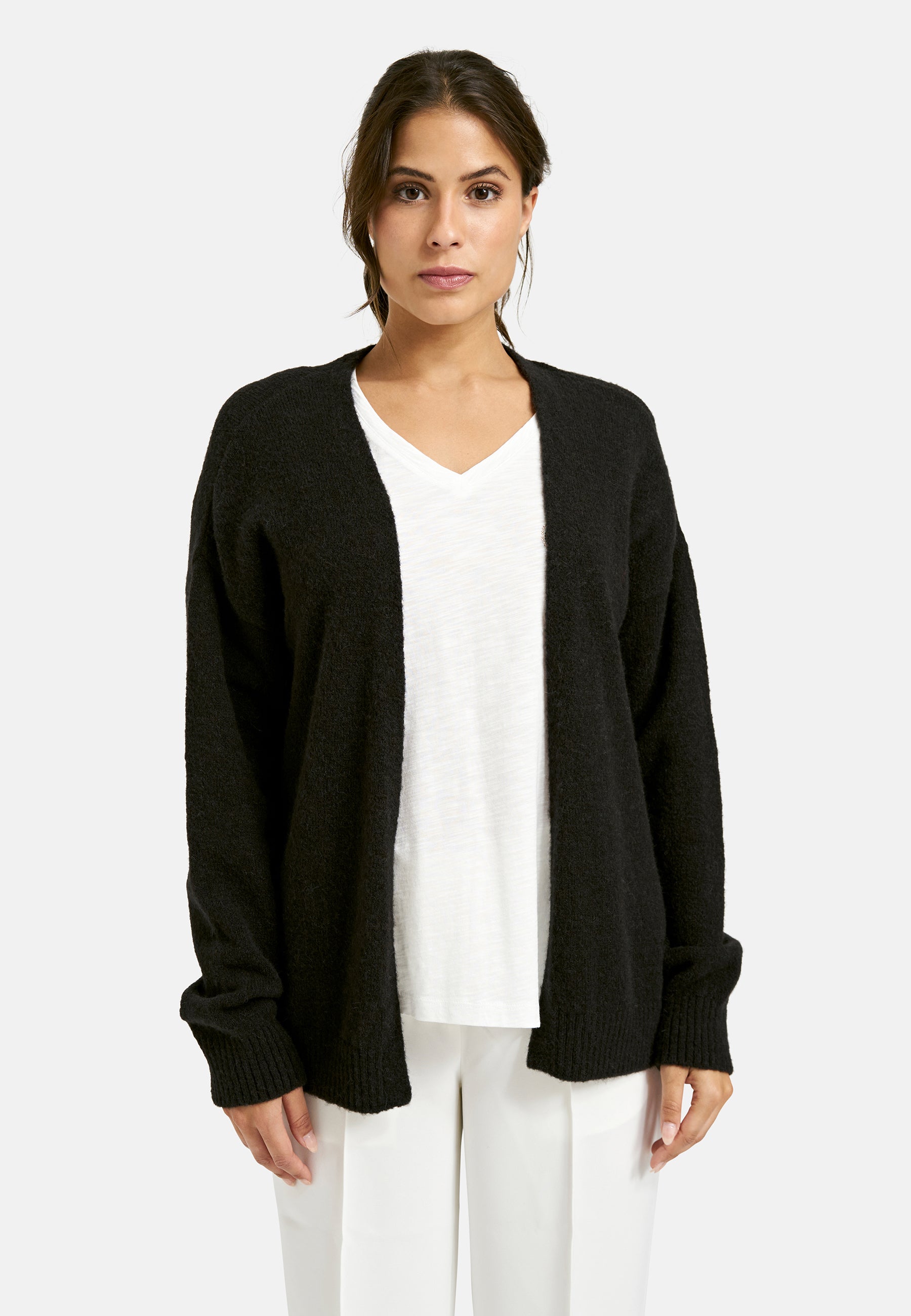 Offene Strickjacke mit übergroßen Schultern
