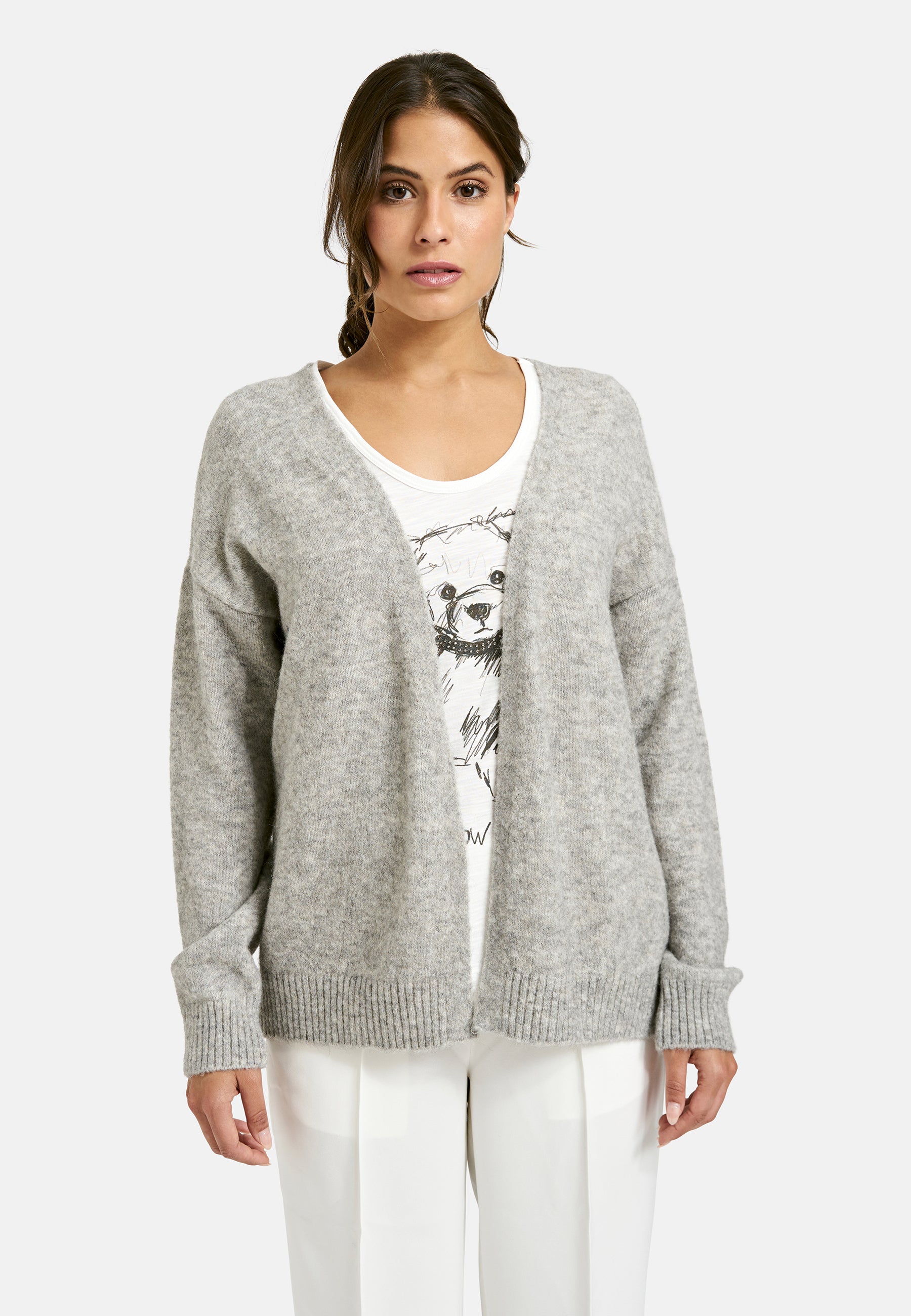 Offene Strickjacke mit übergroßen Schultern