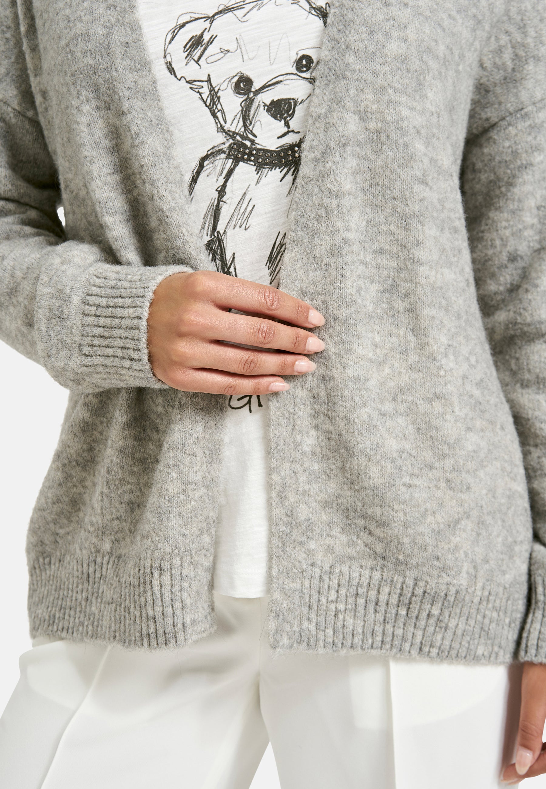Offene Strickjacke mit übergroßen Schultern