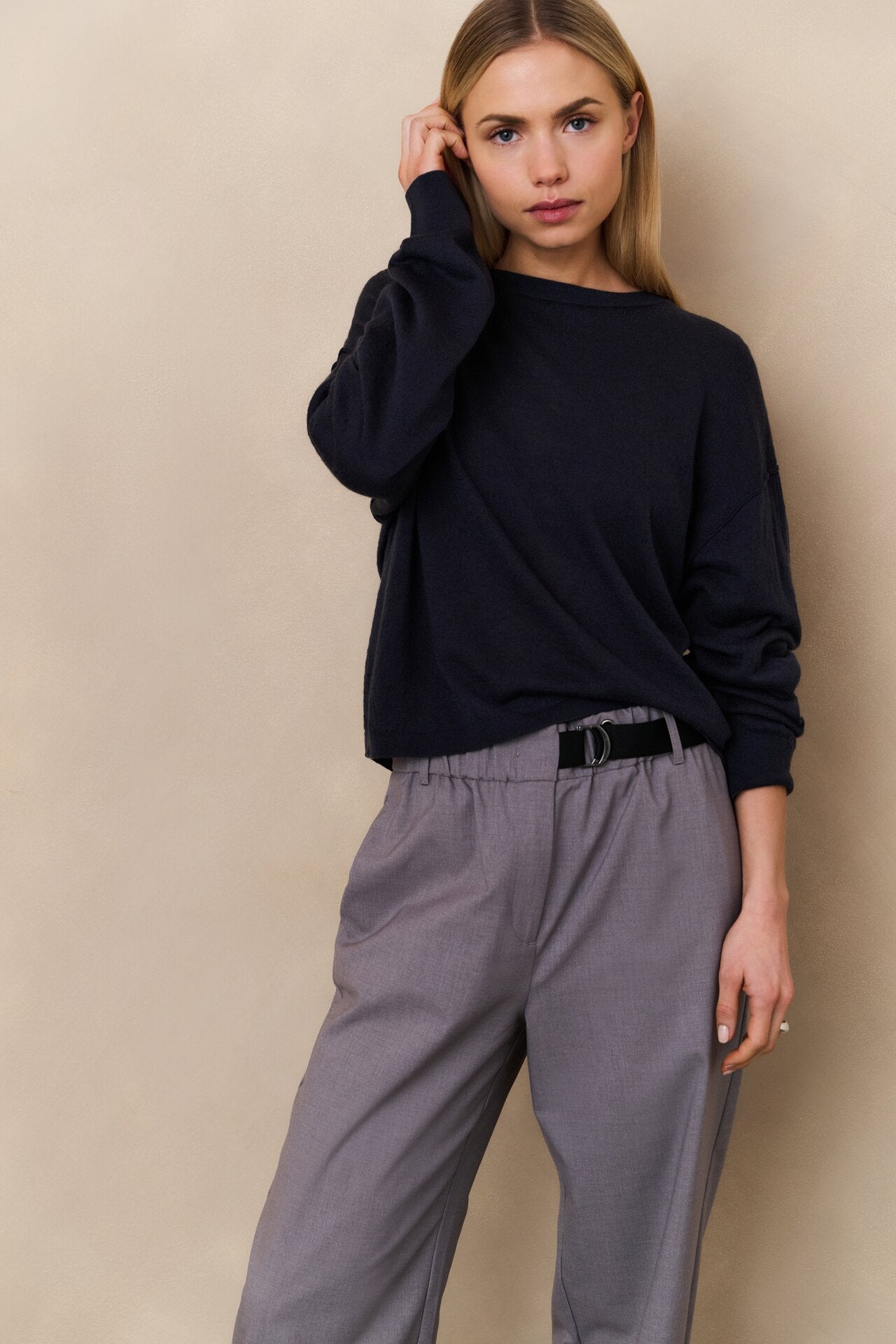 Strukturierter Strickpullover mit Rundhalsausschnitt