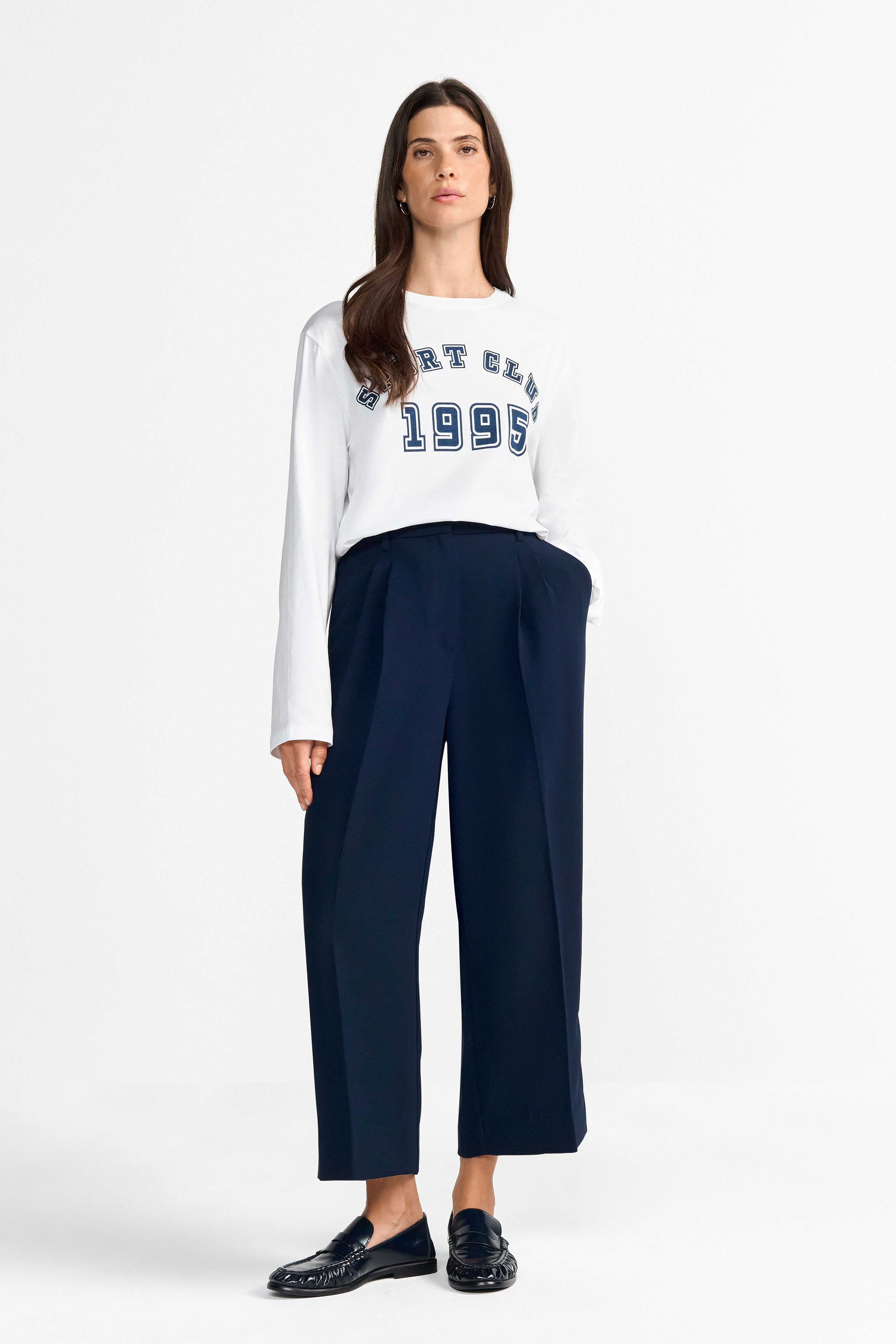 Cropped Bundfaltenhose mit weitem Bein