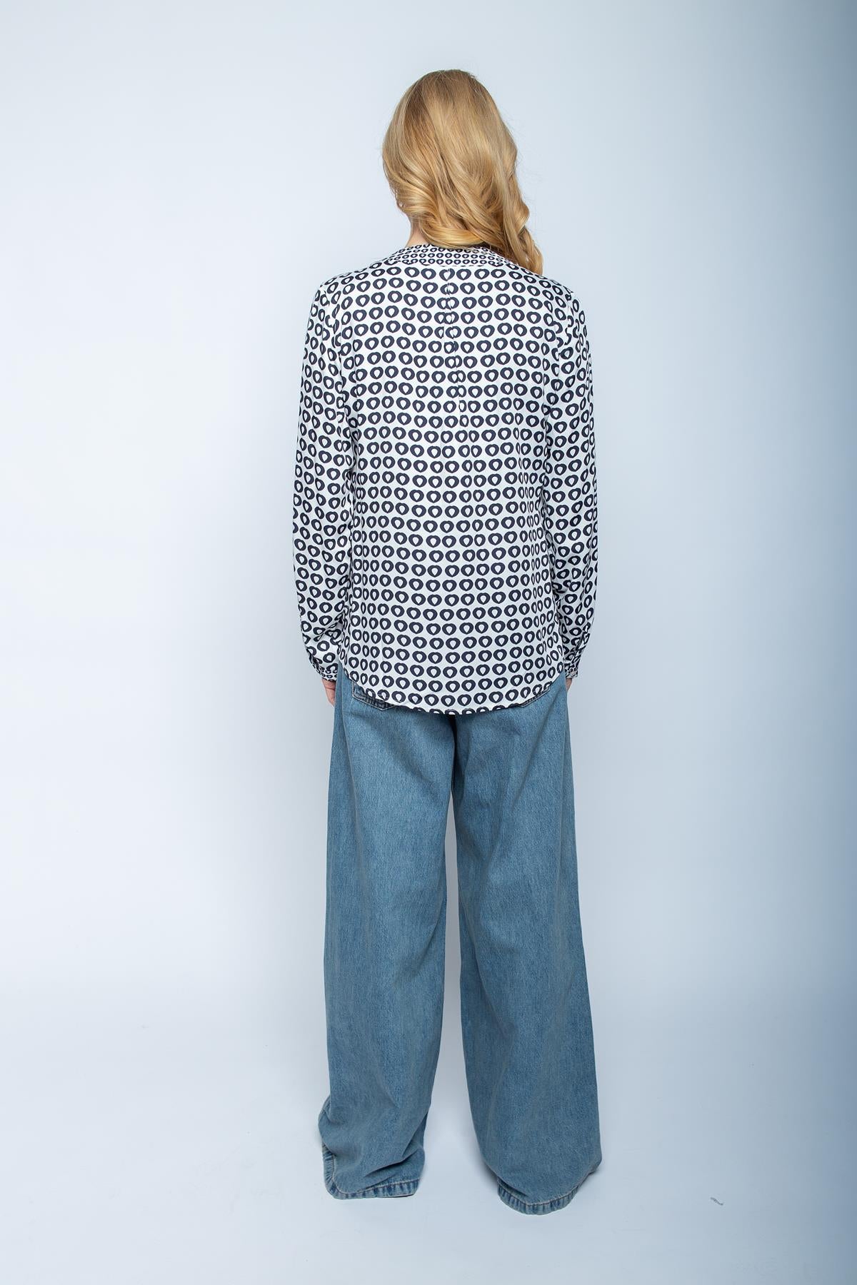 Shirtbluse mit Kontrastdetails & Tupfen-Druck