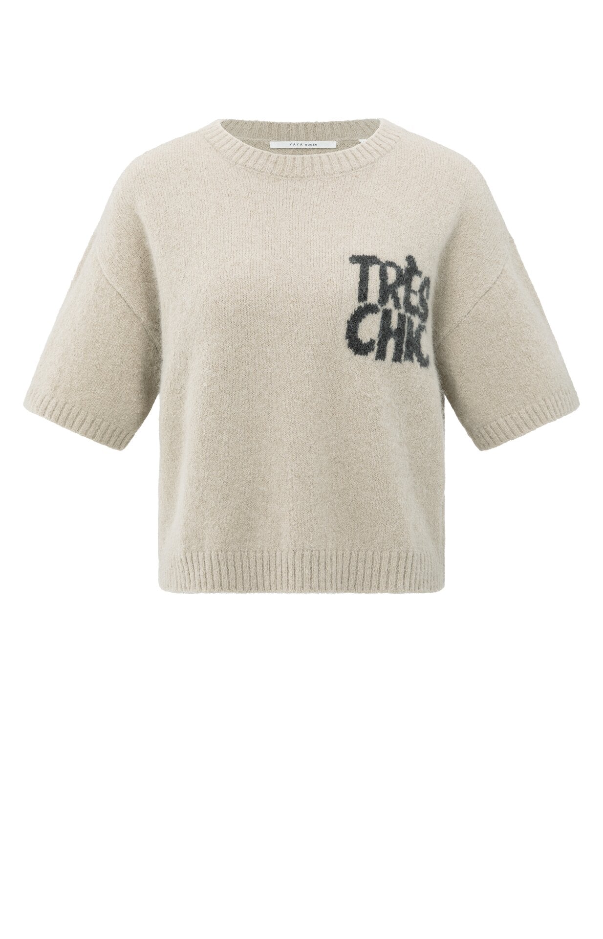 Kurzärmeliger Strickpullover mit Aufschrift