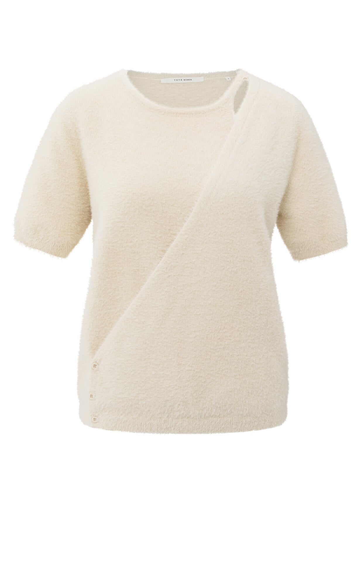 Flauschiger kurzärmeliger Pullover mit Detail in Wickeloptik