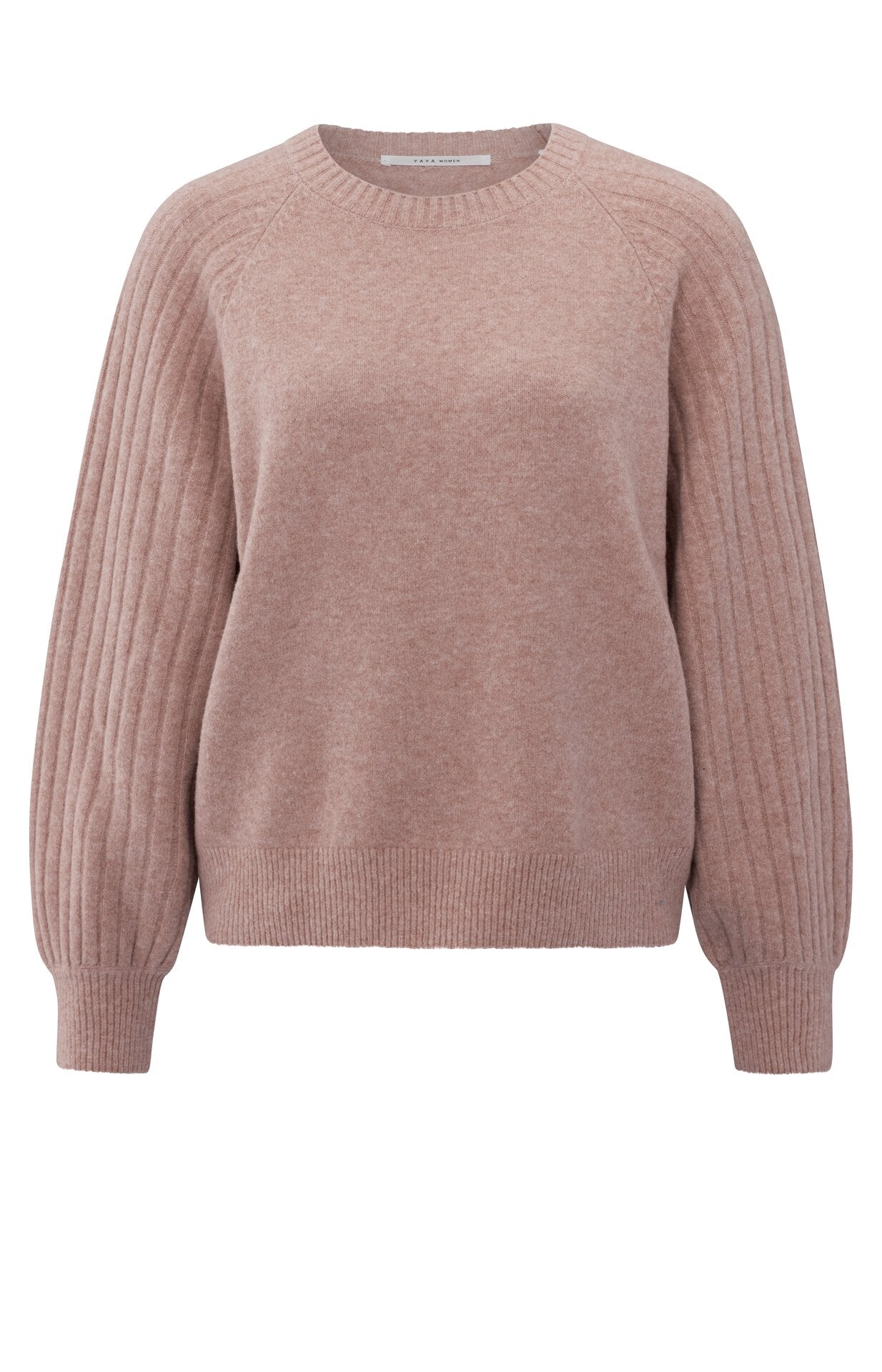 Strickpullover mit gerippten Ärmeln und Rundhalsausschnitt