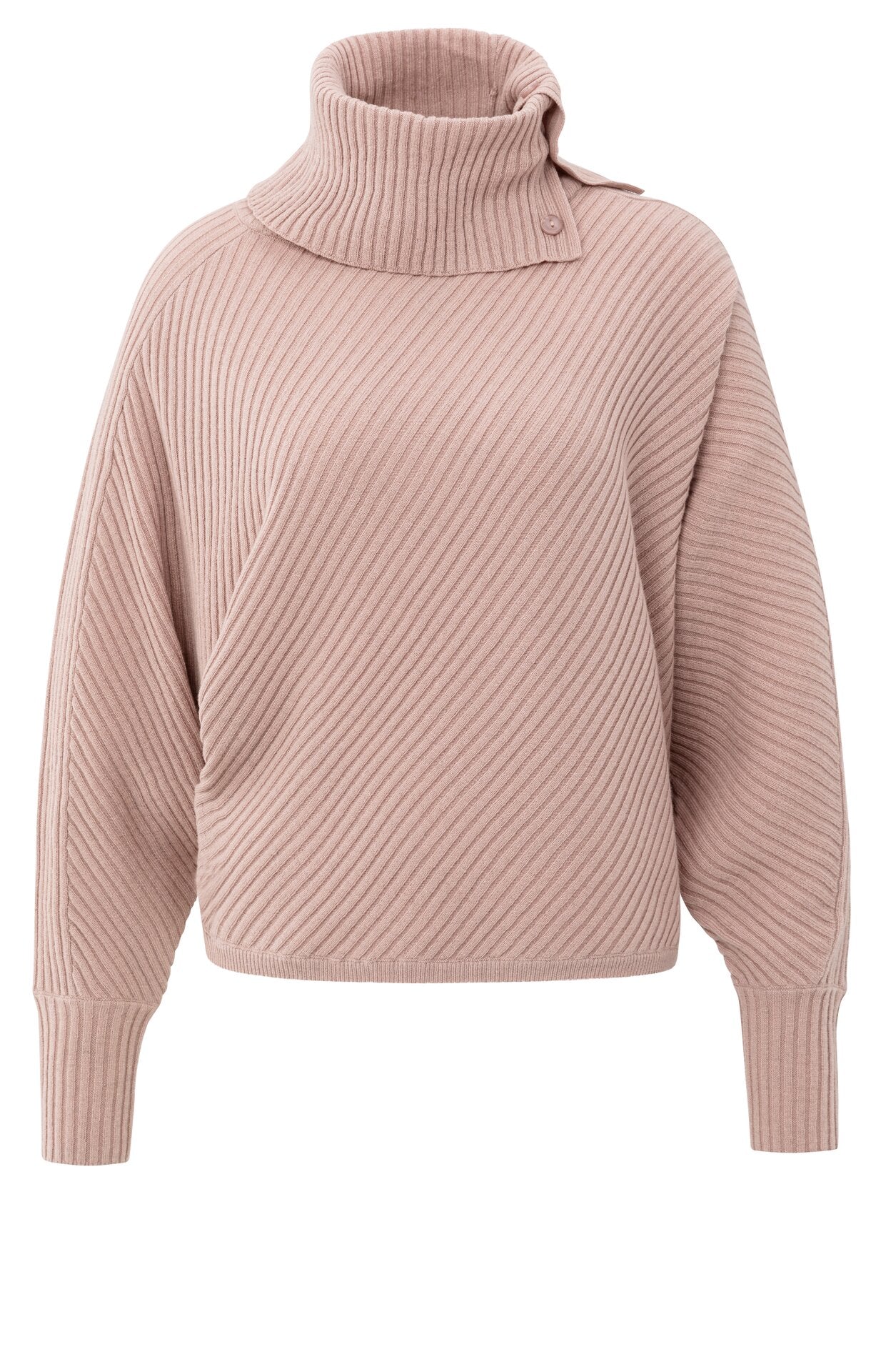 Gerippter Pullover mit Fledermausärmeln und hohem Kragen