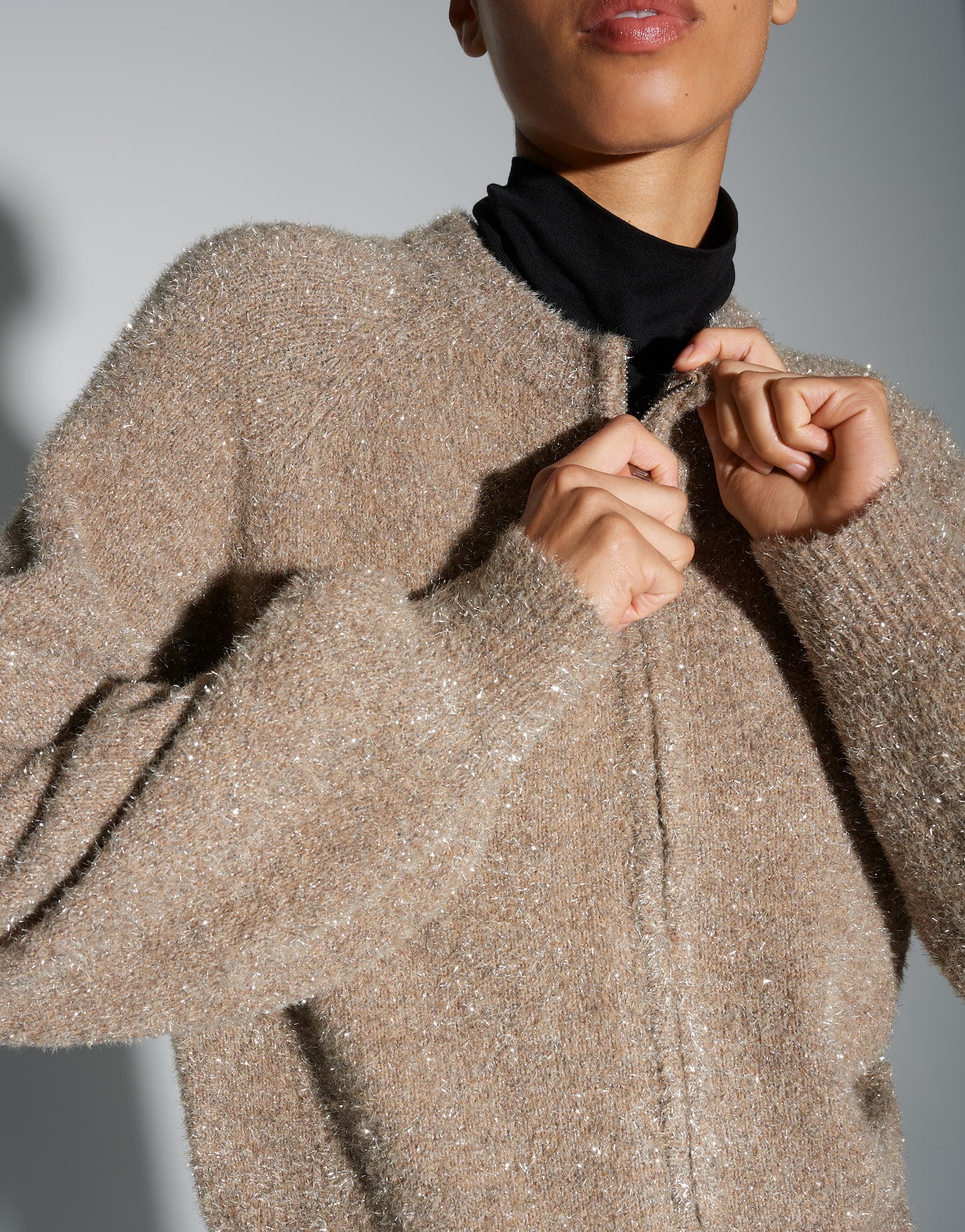 Strickblouson mit Glanzeffekt