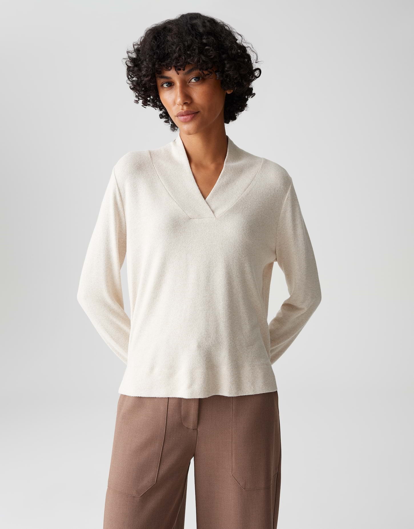 Longsleeve aus gebrushtem Jersey in softer Strickoptik