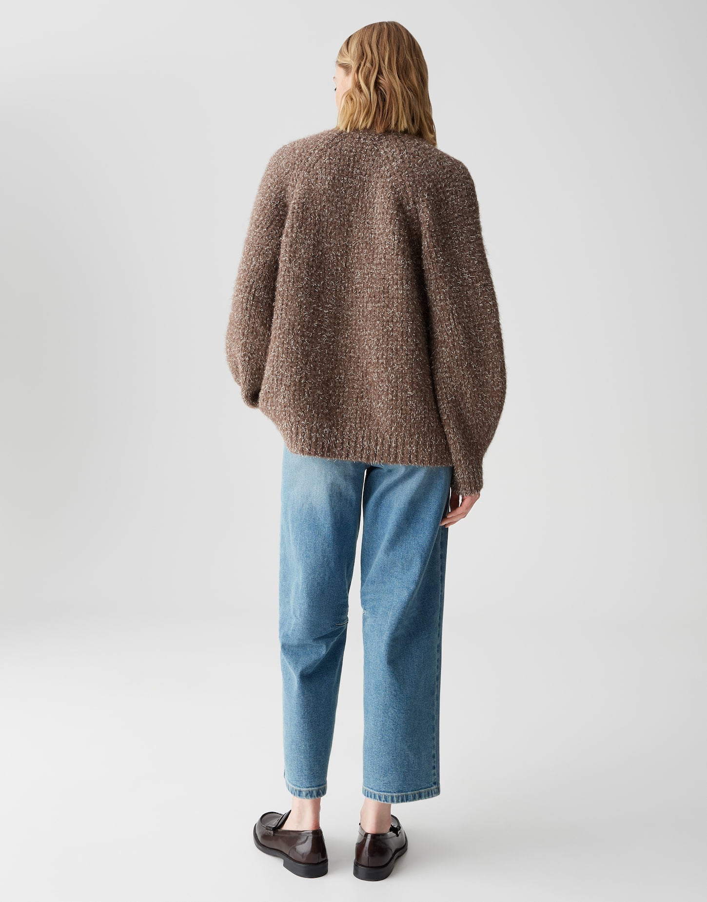offener Cardigan mit haarigem Strick