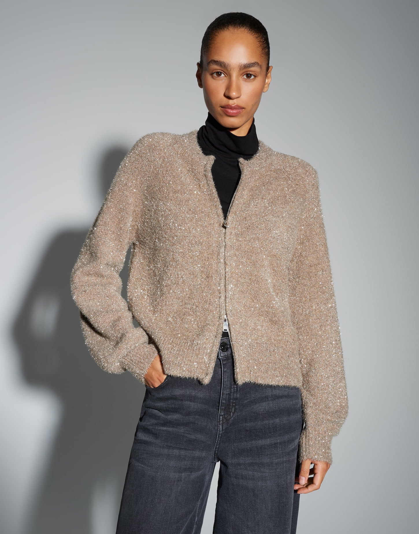 Strickblouson mit Glanzeffekt