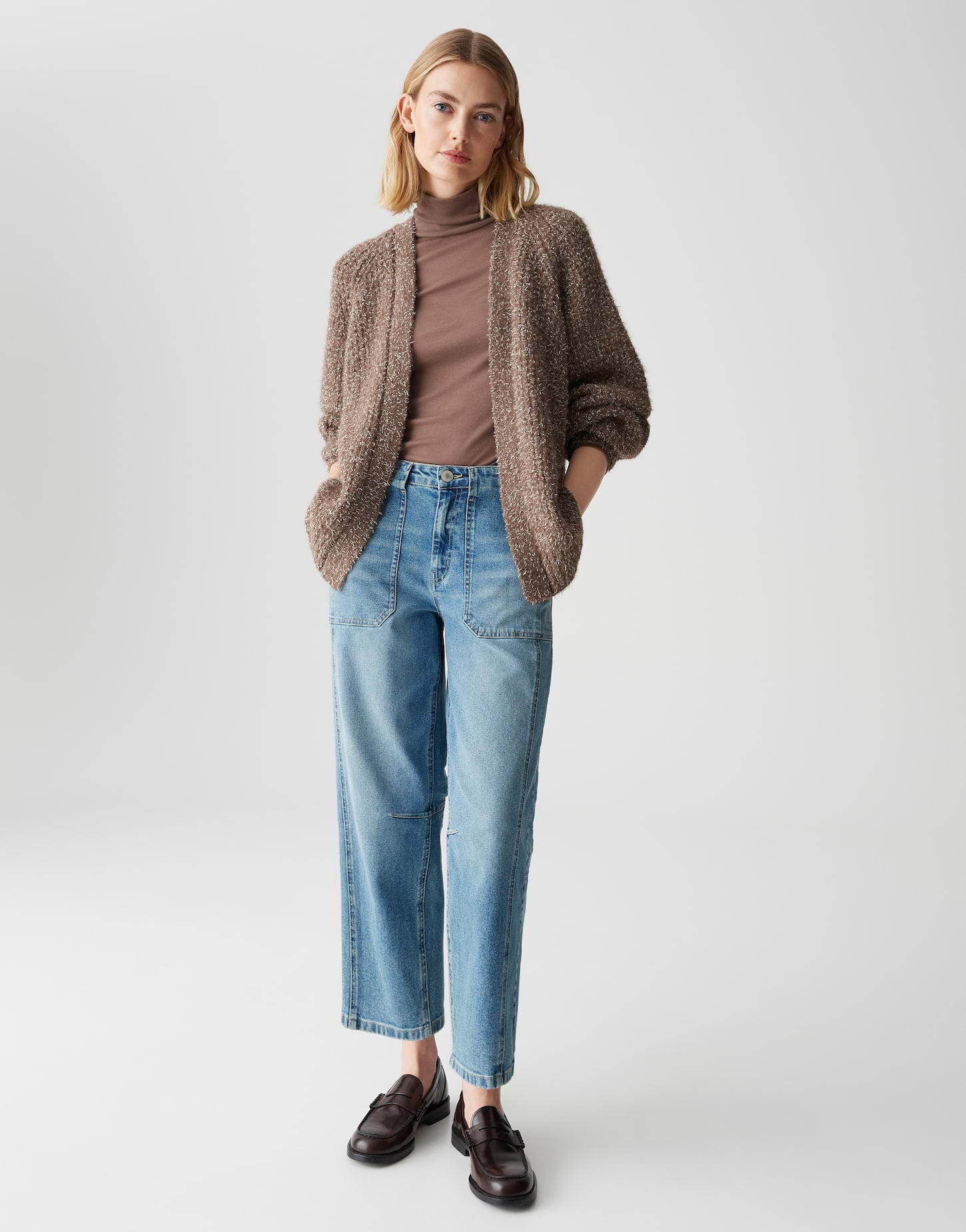 offener Cardigan mit haarigem Strick