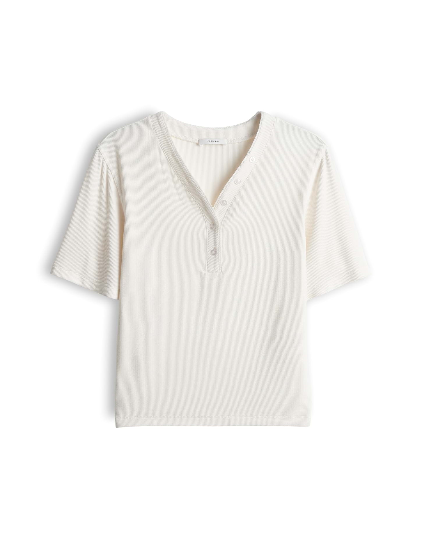 Geripptes Halbarm-Shirt mit V-Ausschnitt