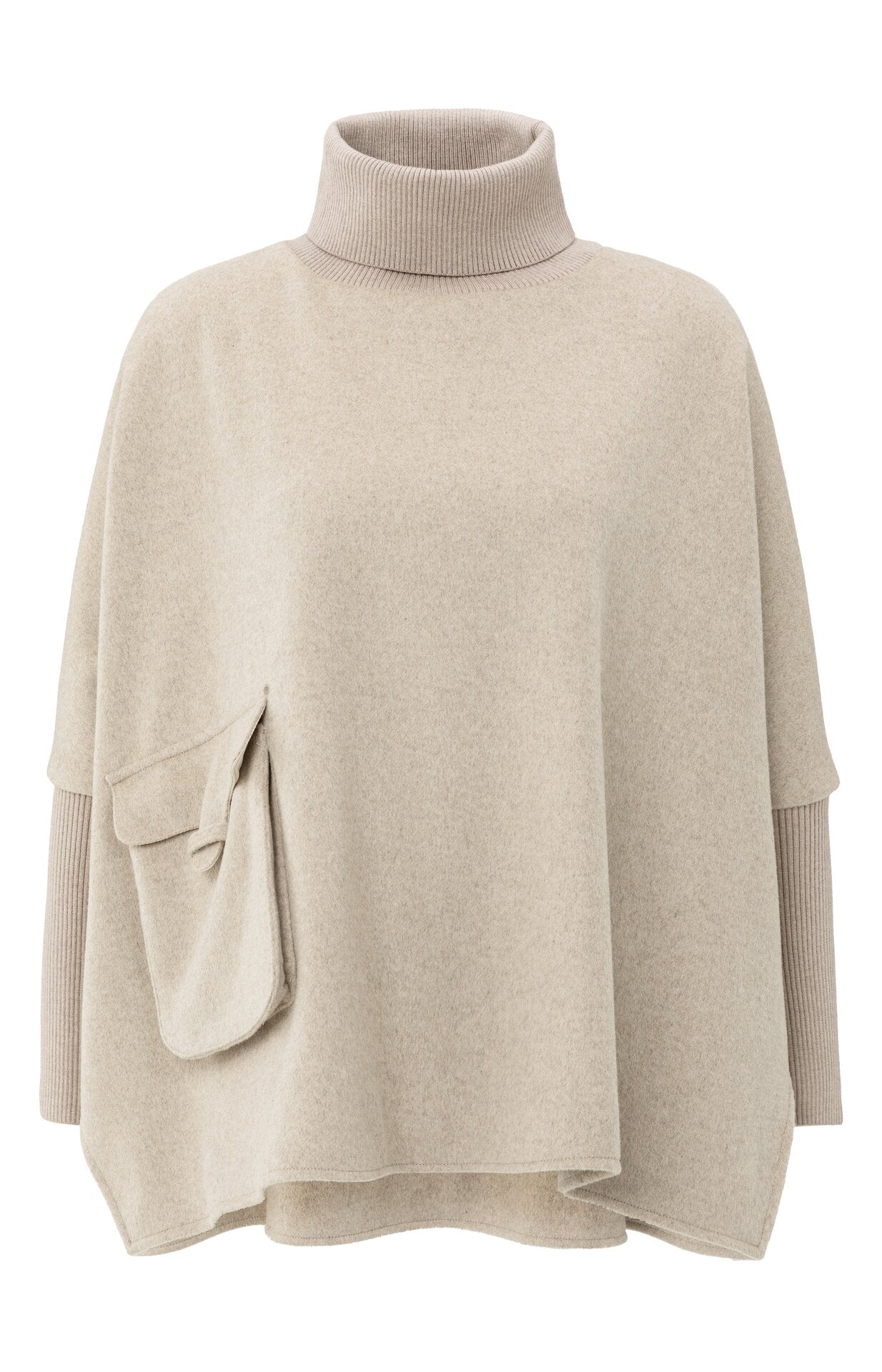 Poncho aus Wollmischung mit Rollkragen und Pattentasche