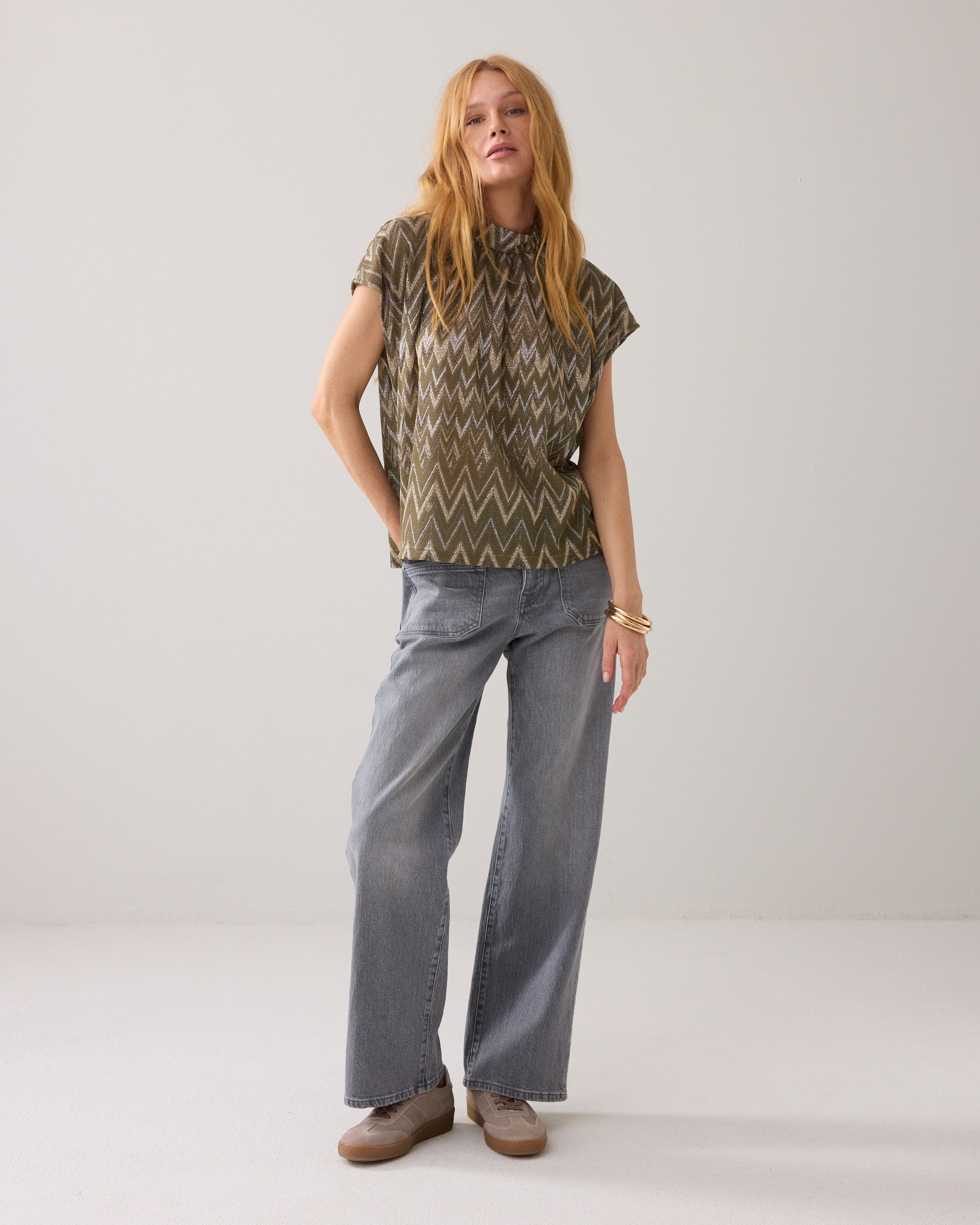 T-Shirt mit Zick-Zack-Lurex-Muster