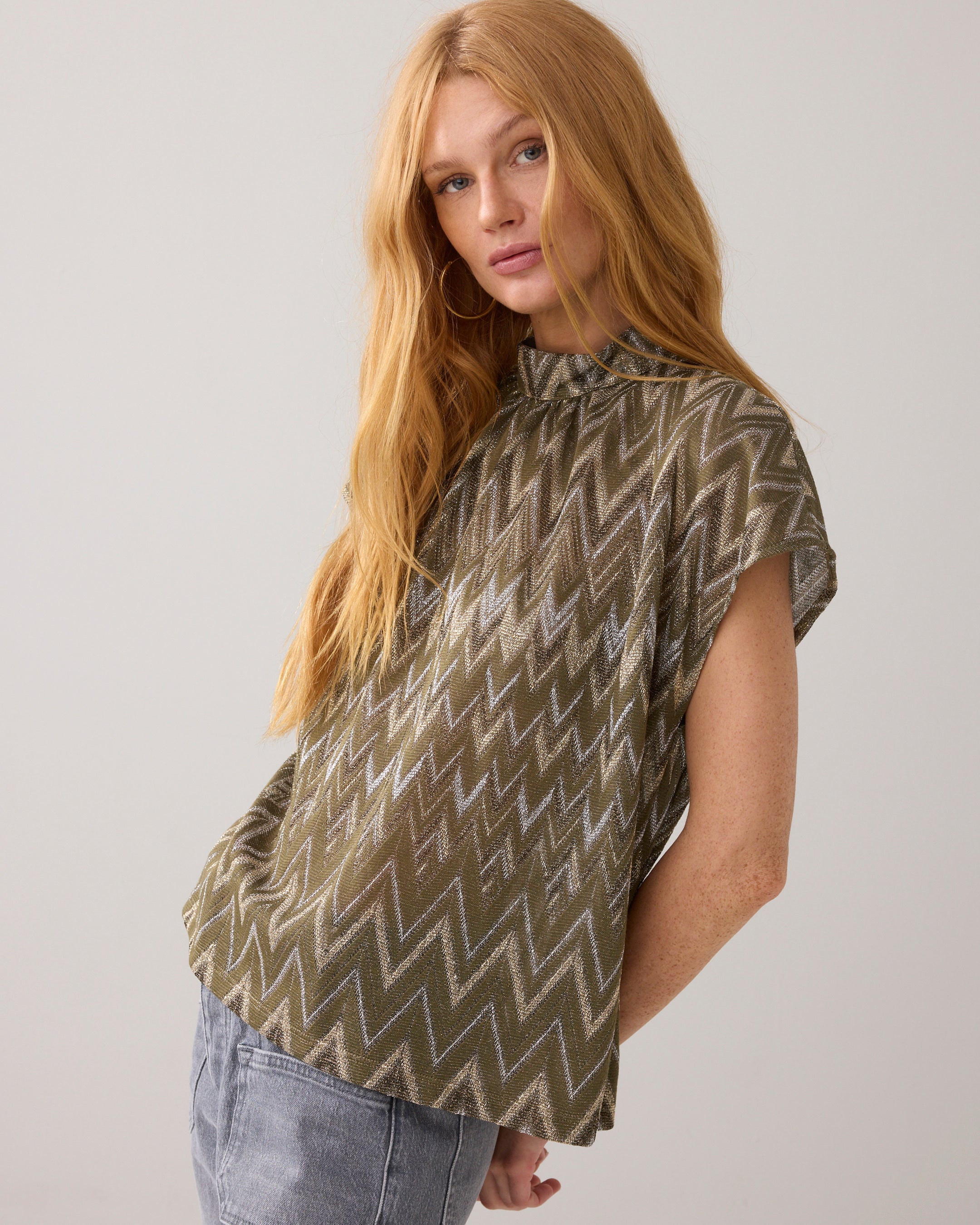 T-Shirt mit Zick-Zack-Lurex-Muster
