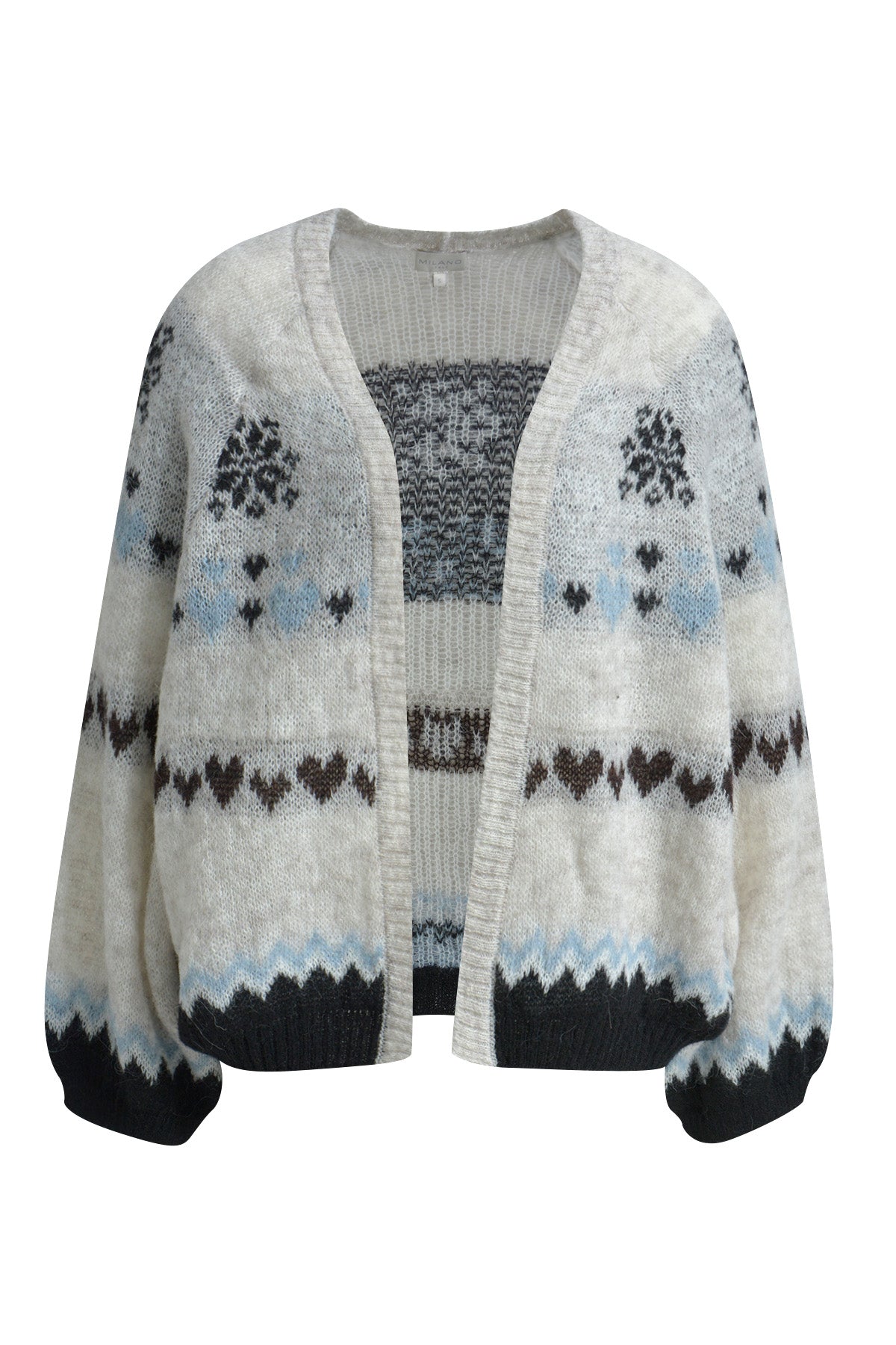 Offene Strickjacke mit Intarsien