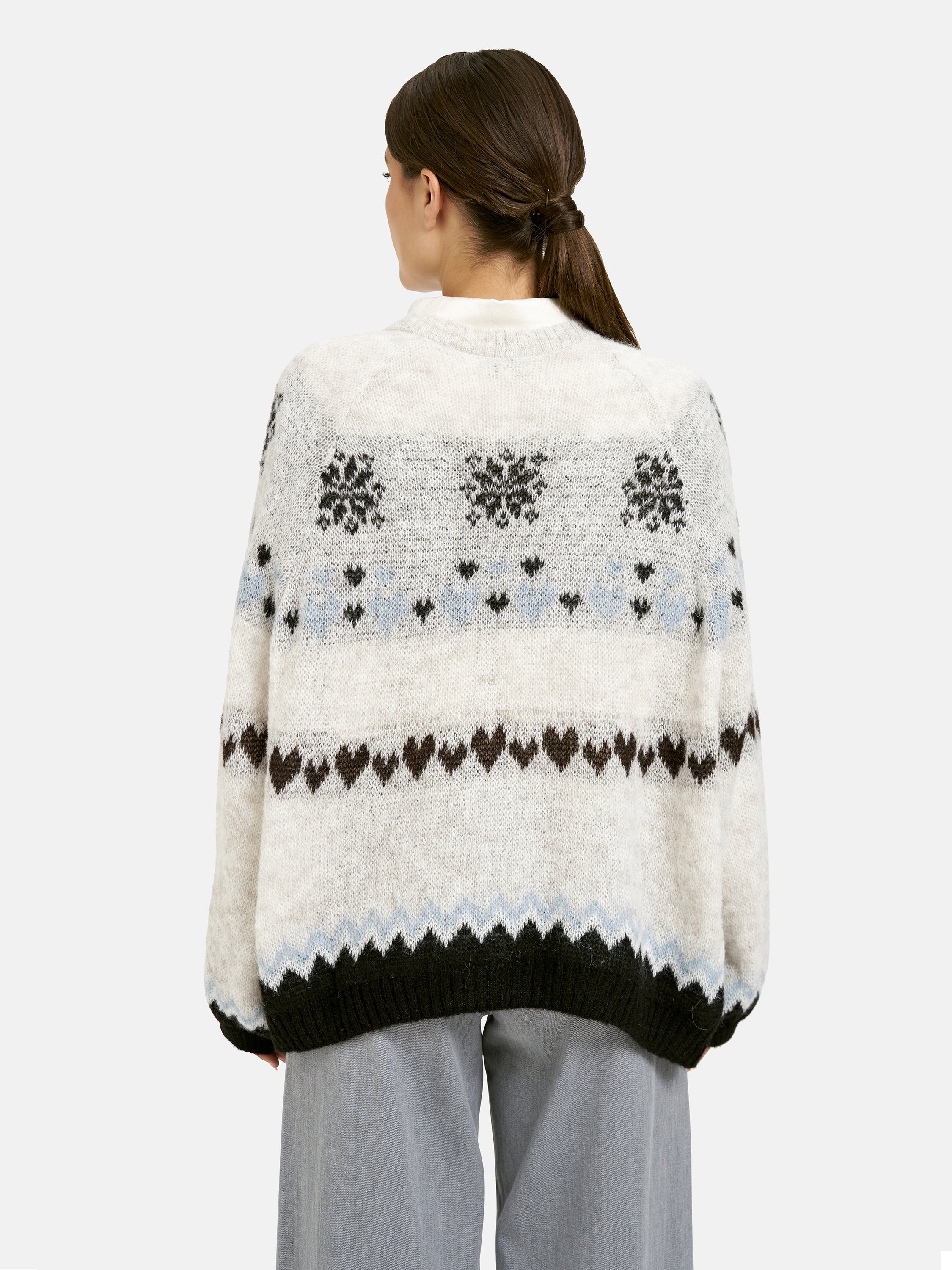 Offene Strickjacke mit Intarsien