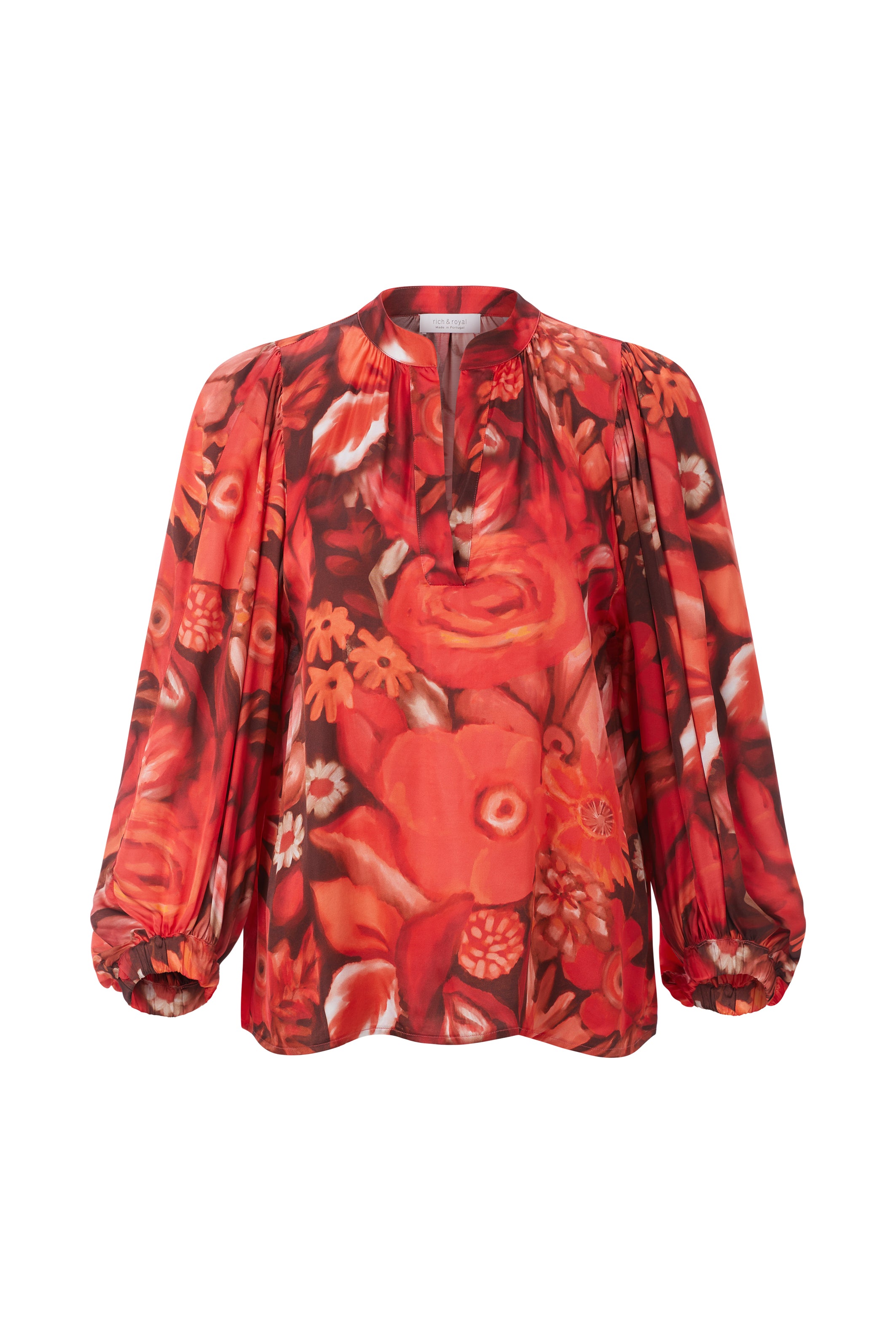 Rote Bluse mit floralem Print und Ballonärmeln