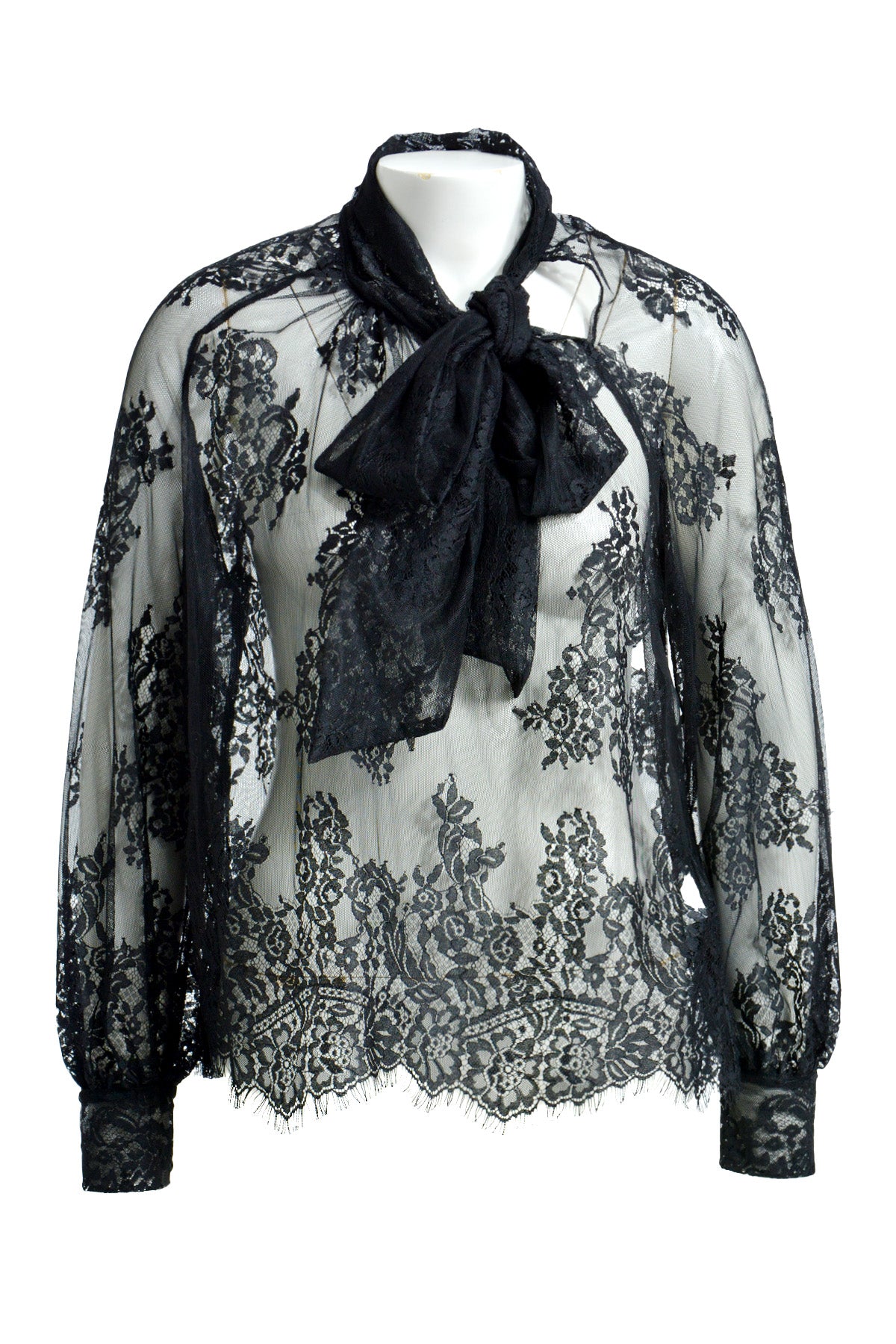 Elegante Spitzenbluse mit langen Ärmeln und Schluppe