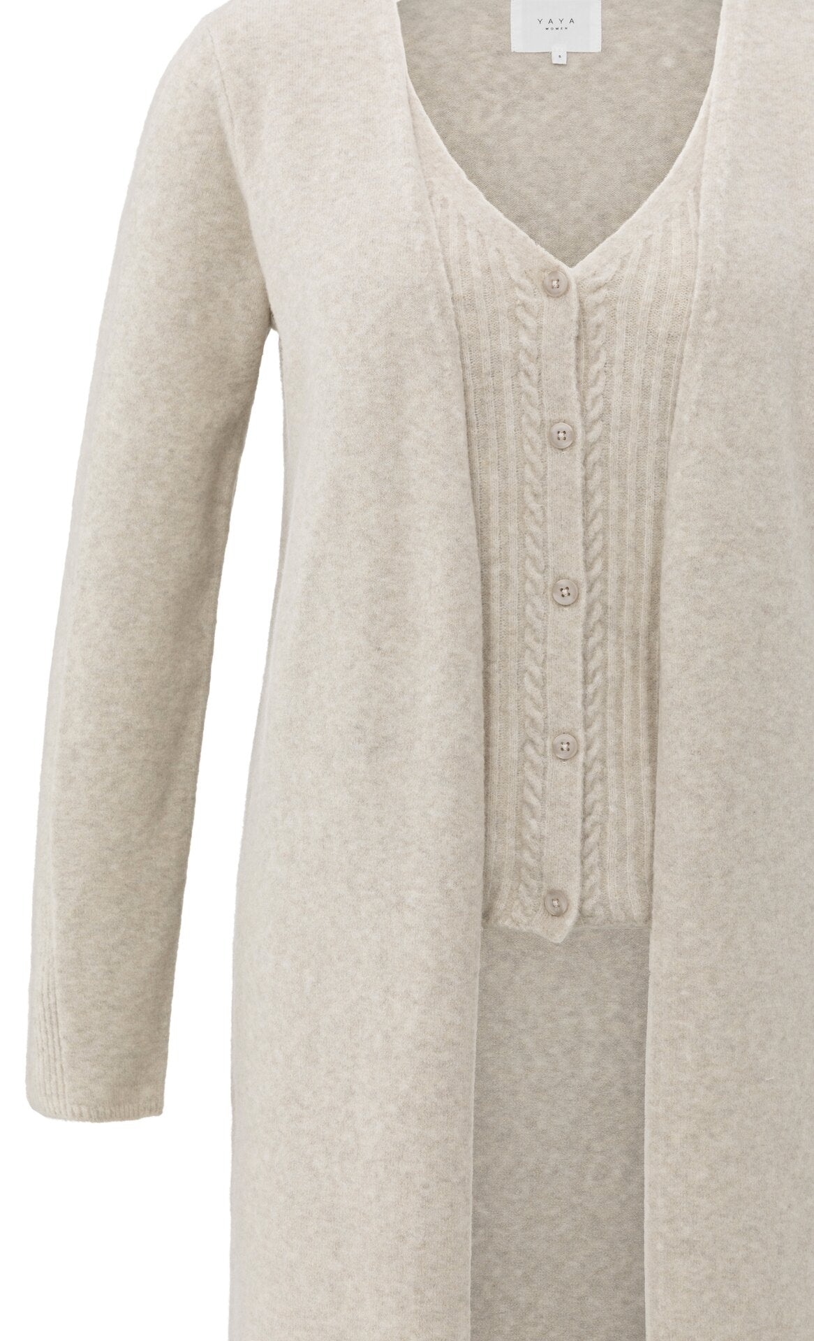 Langer Cardigan mit Westenschicht mit Zopfmuster