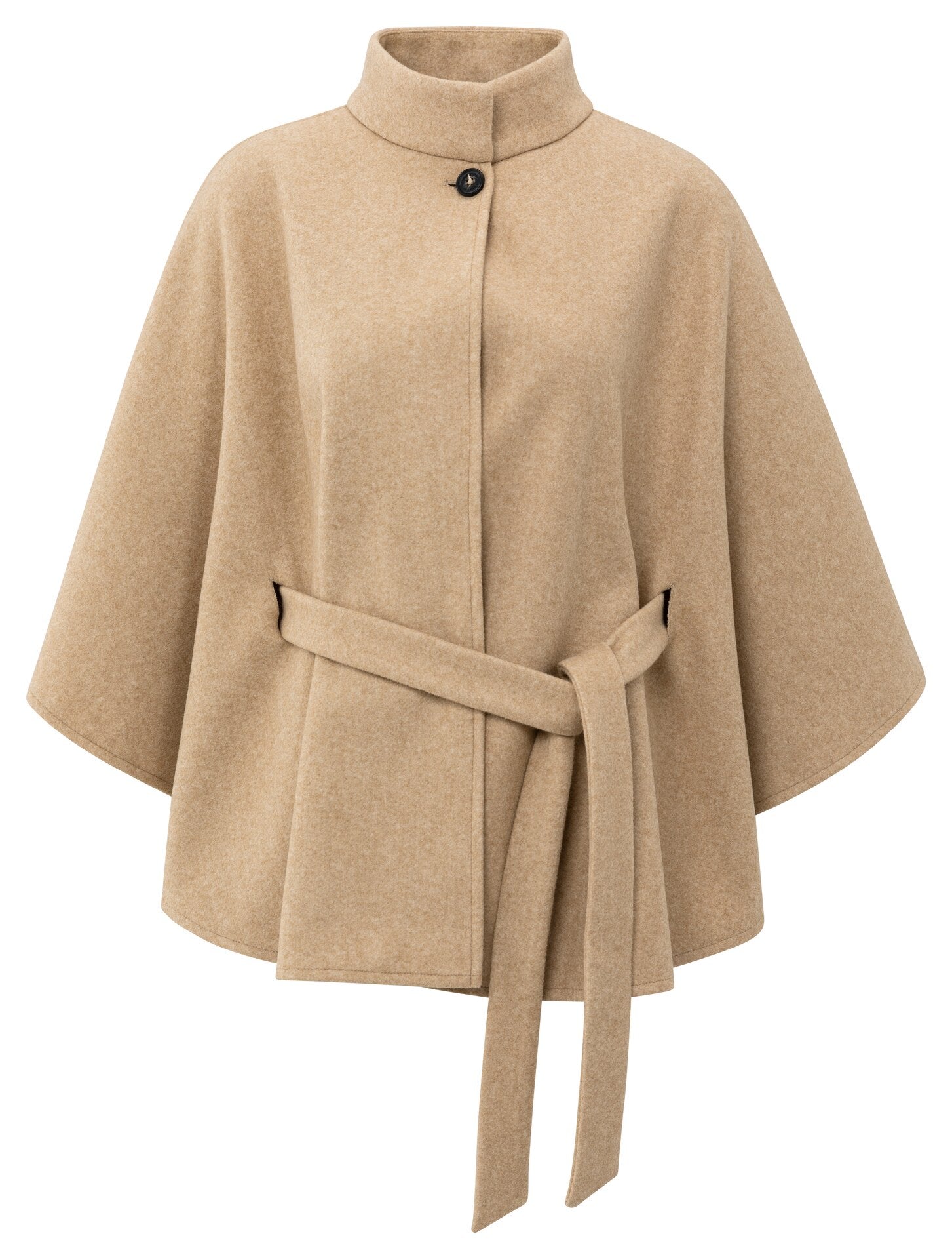 Weicher gewebter Poncho mit Kragen und Gürtel