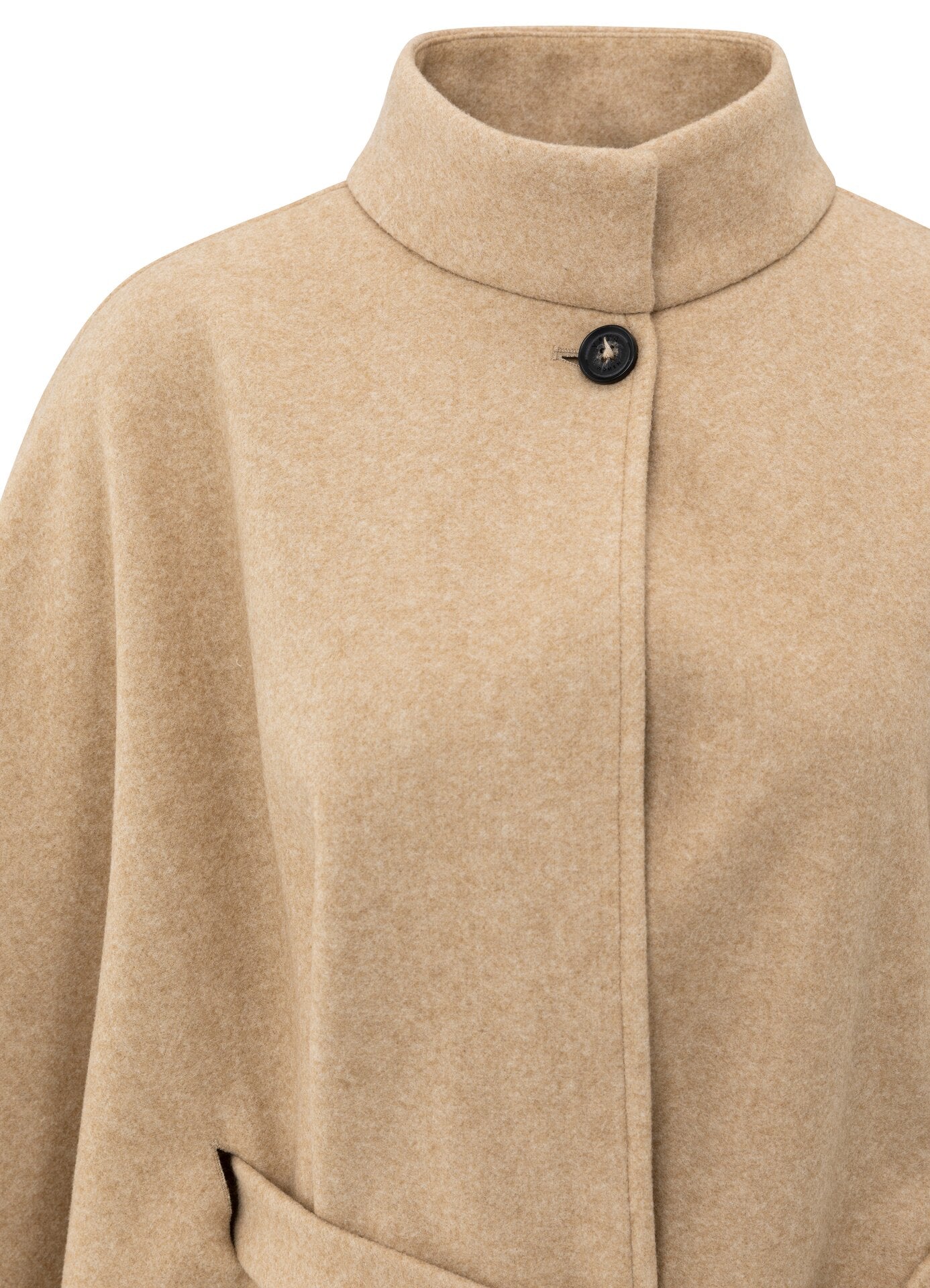 Weicher gewebter Poncho mit Kragen und Gürtel